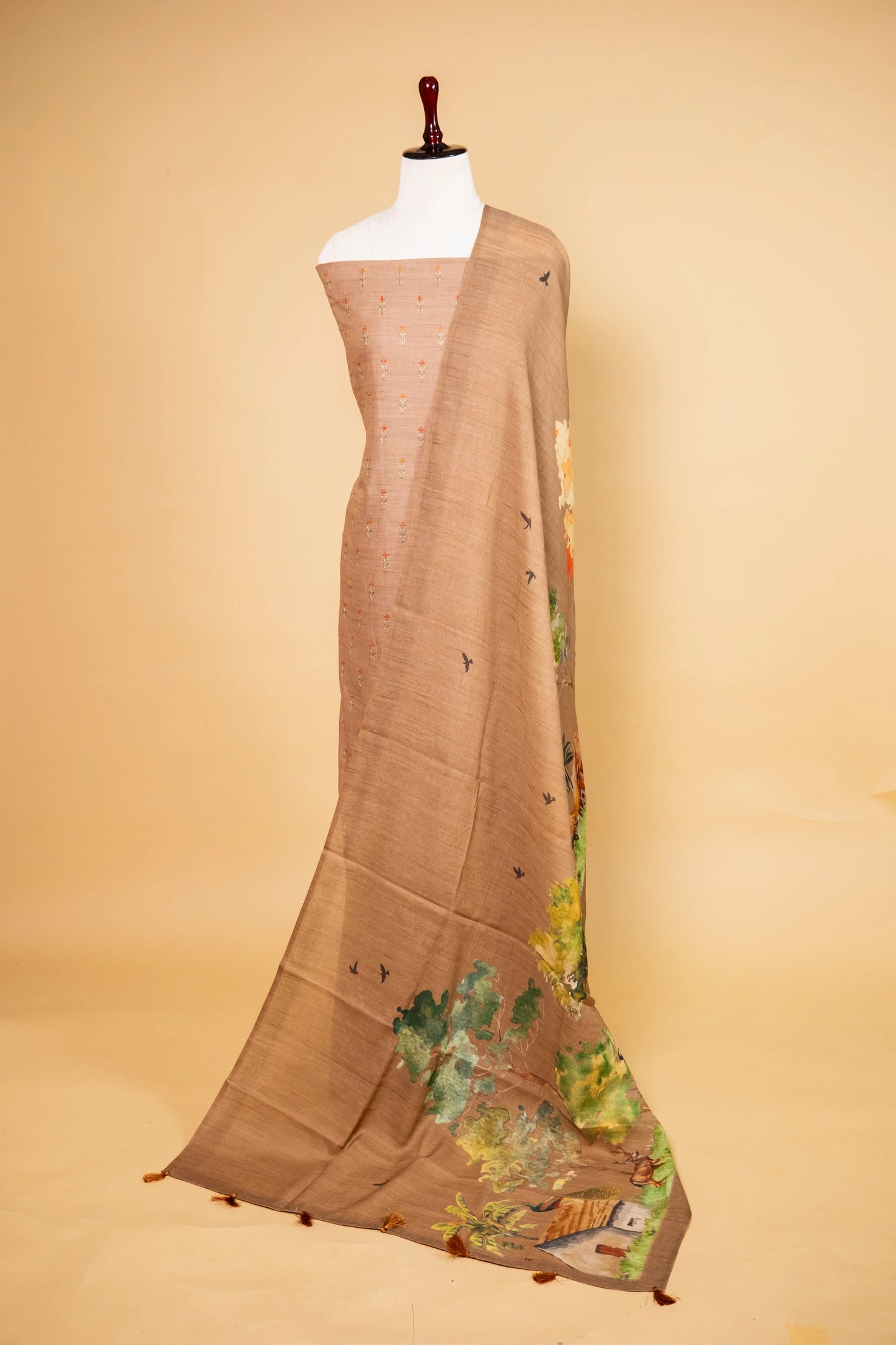 Brown Matka Linen Embroidered Suit