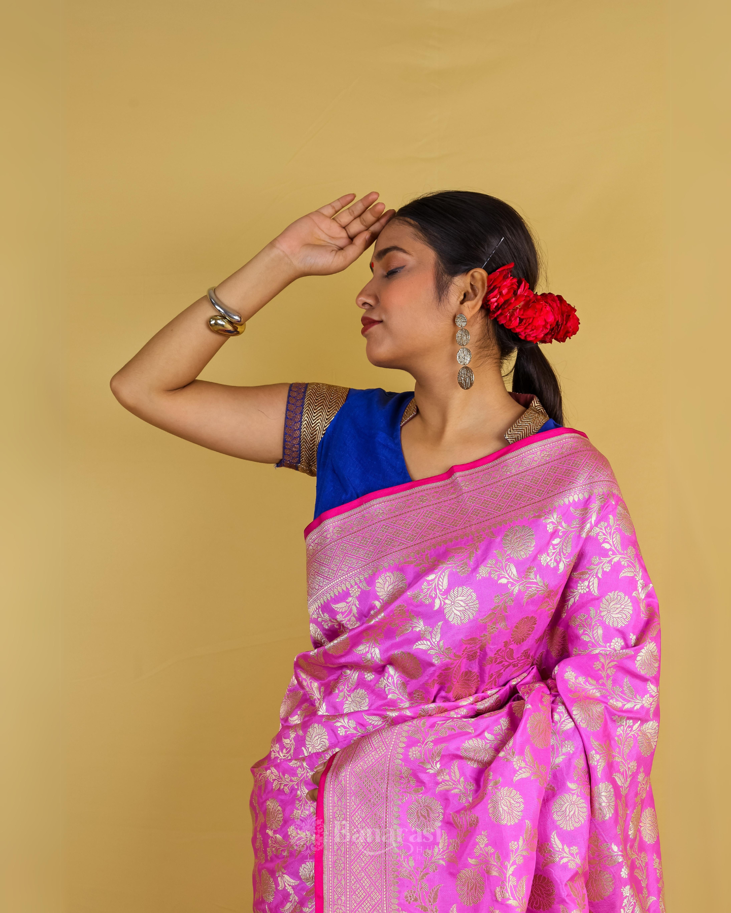 Light Pink Floral Jaal Katan Banarasi Silk Saree