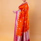 Orange & Rani Floral Raw Mango Silk Saree