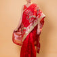 Red Hand Embroidered Tissue Silk Saree With Embellished Border