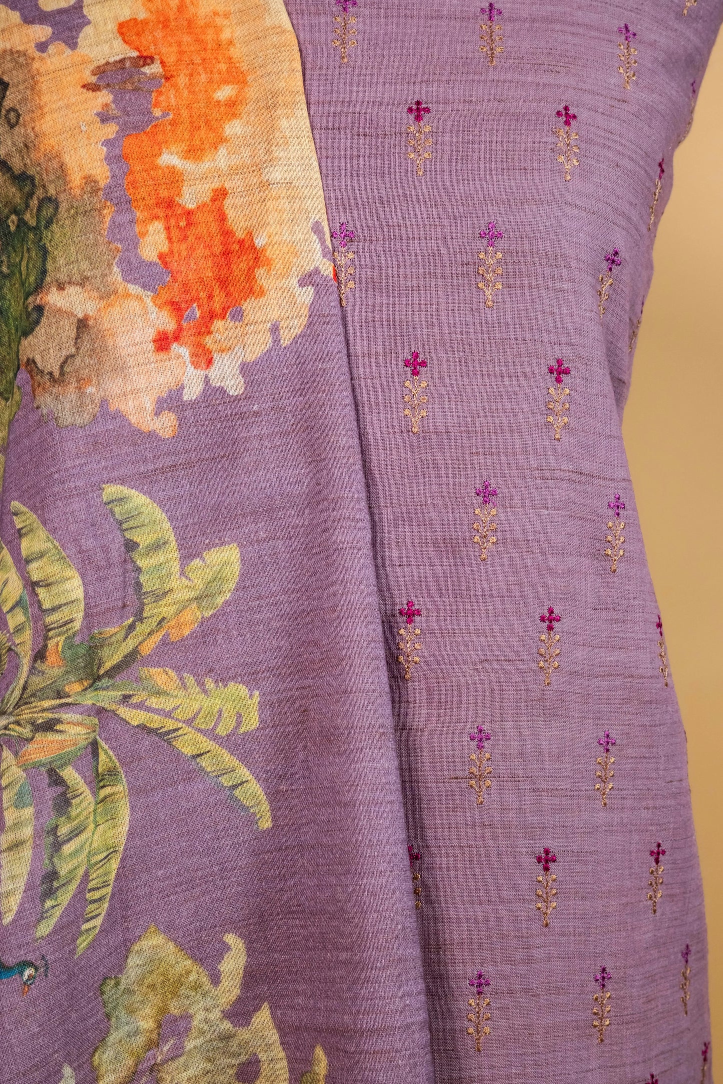 Purple Matka Linen Embroidered Suit