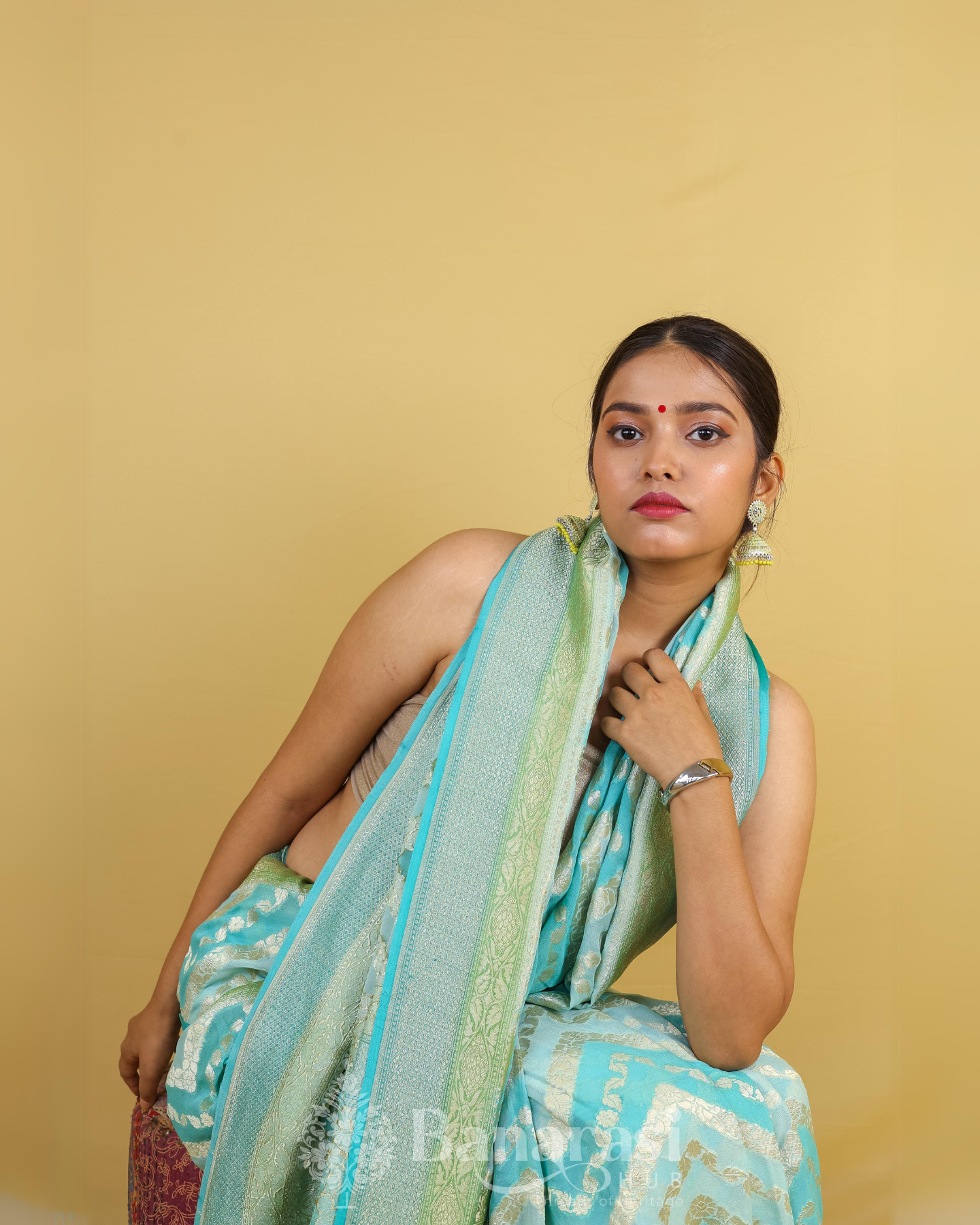 Sea Green Rangkat Khaddi Banarasi Georgette Silk Saree