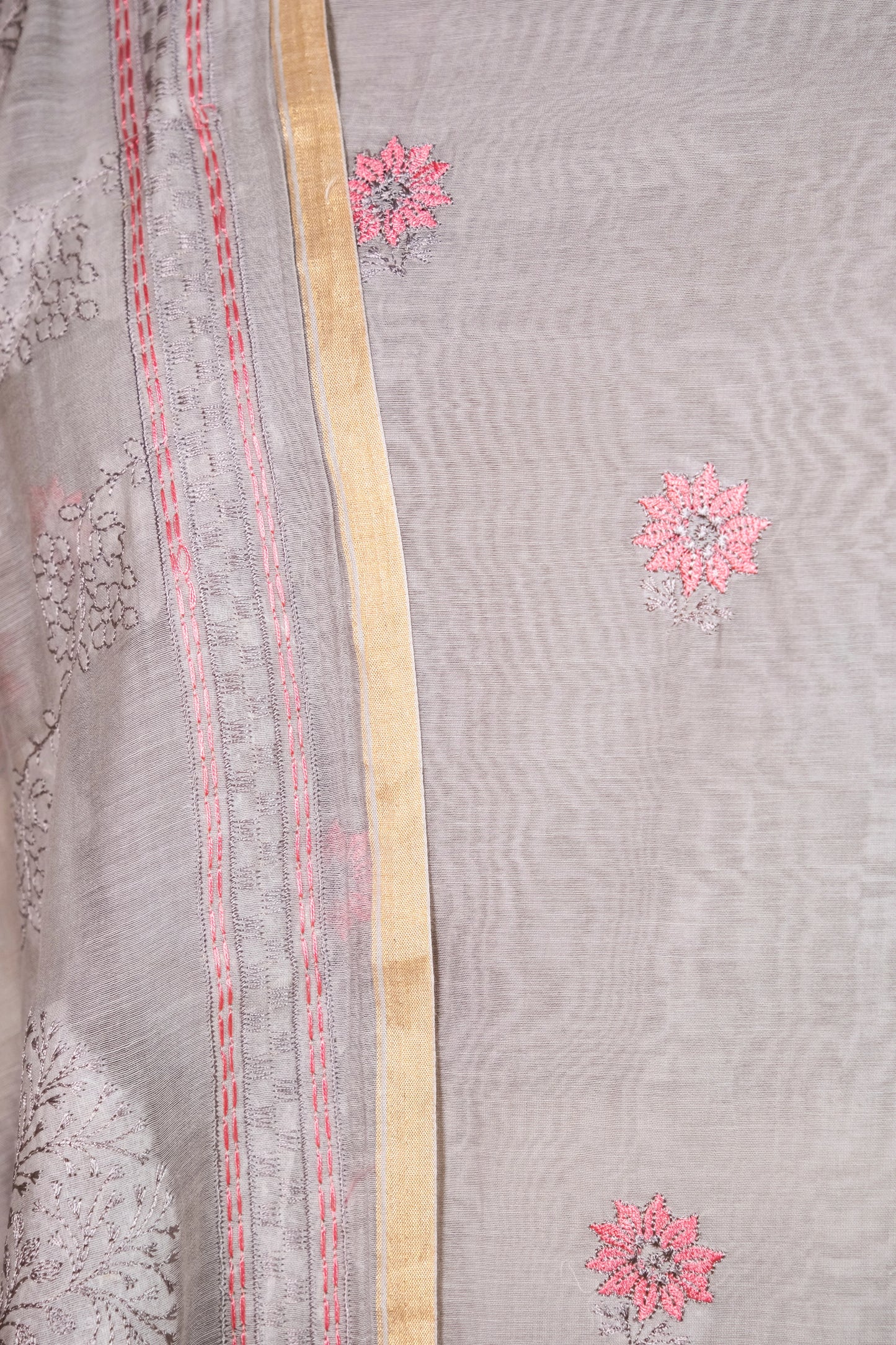 Light Grey  Embroidered Mul Cotton Suit