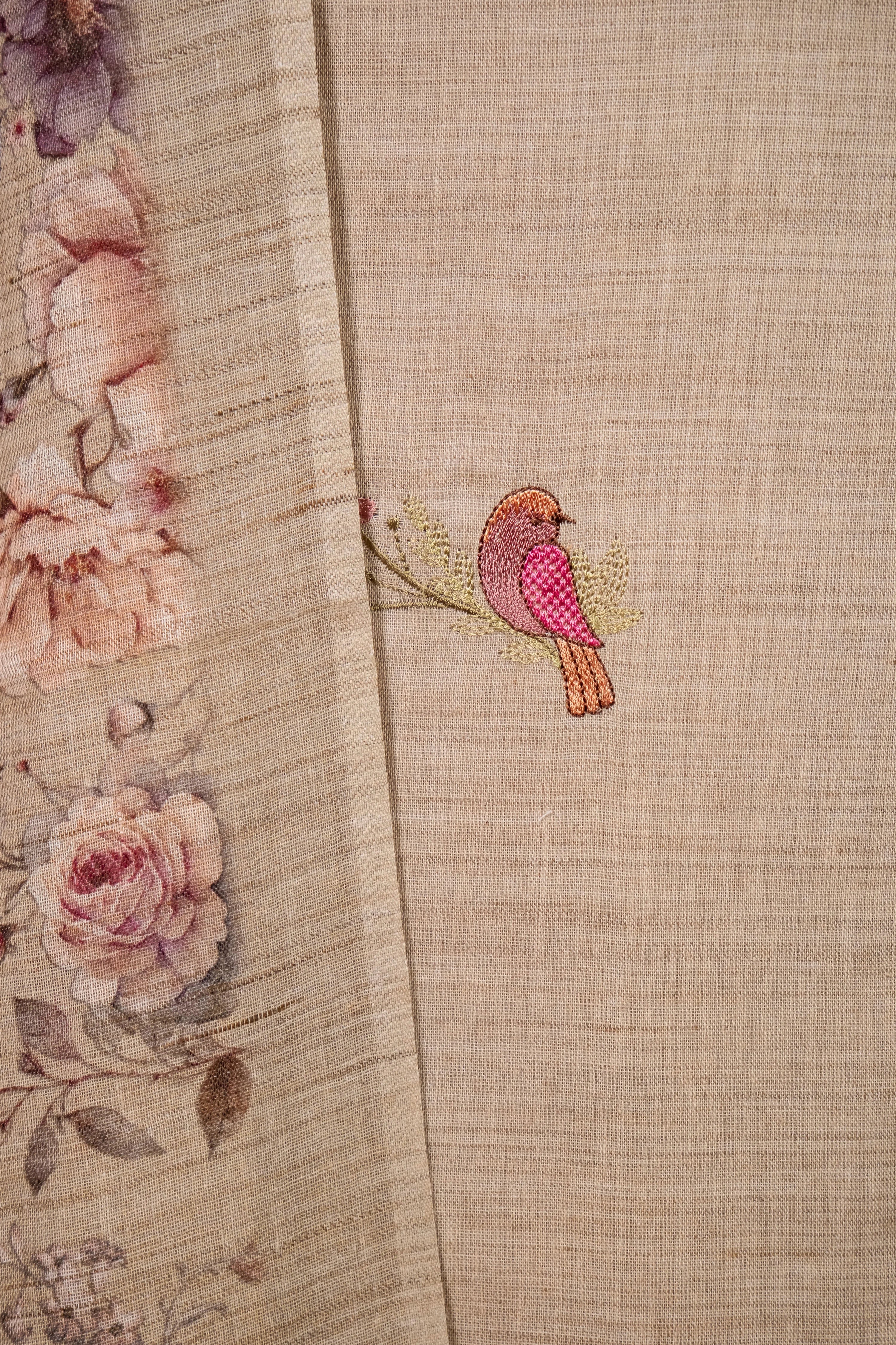 Beige Matka Linen Embroidered Suit