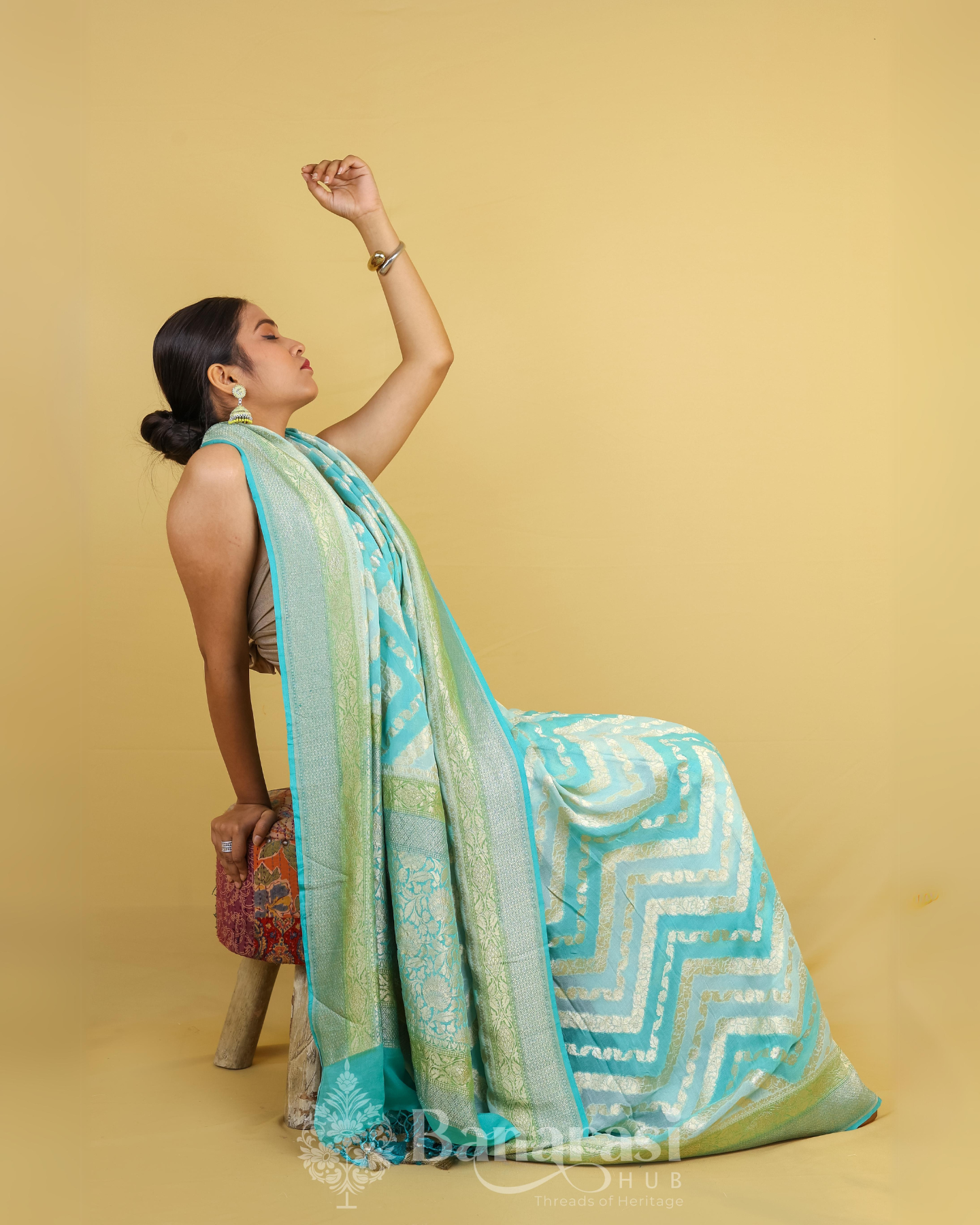 Sea Green Rangkat Khaddi Banarasi Georgette Silk Saree