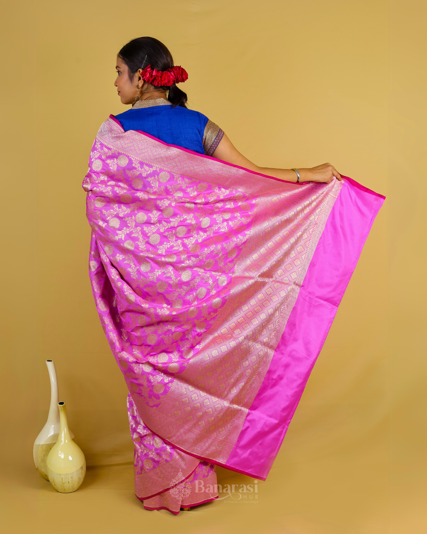 Light Pink Floral Jaal Katan Banarasi Silk Saree