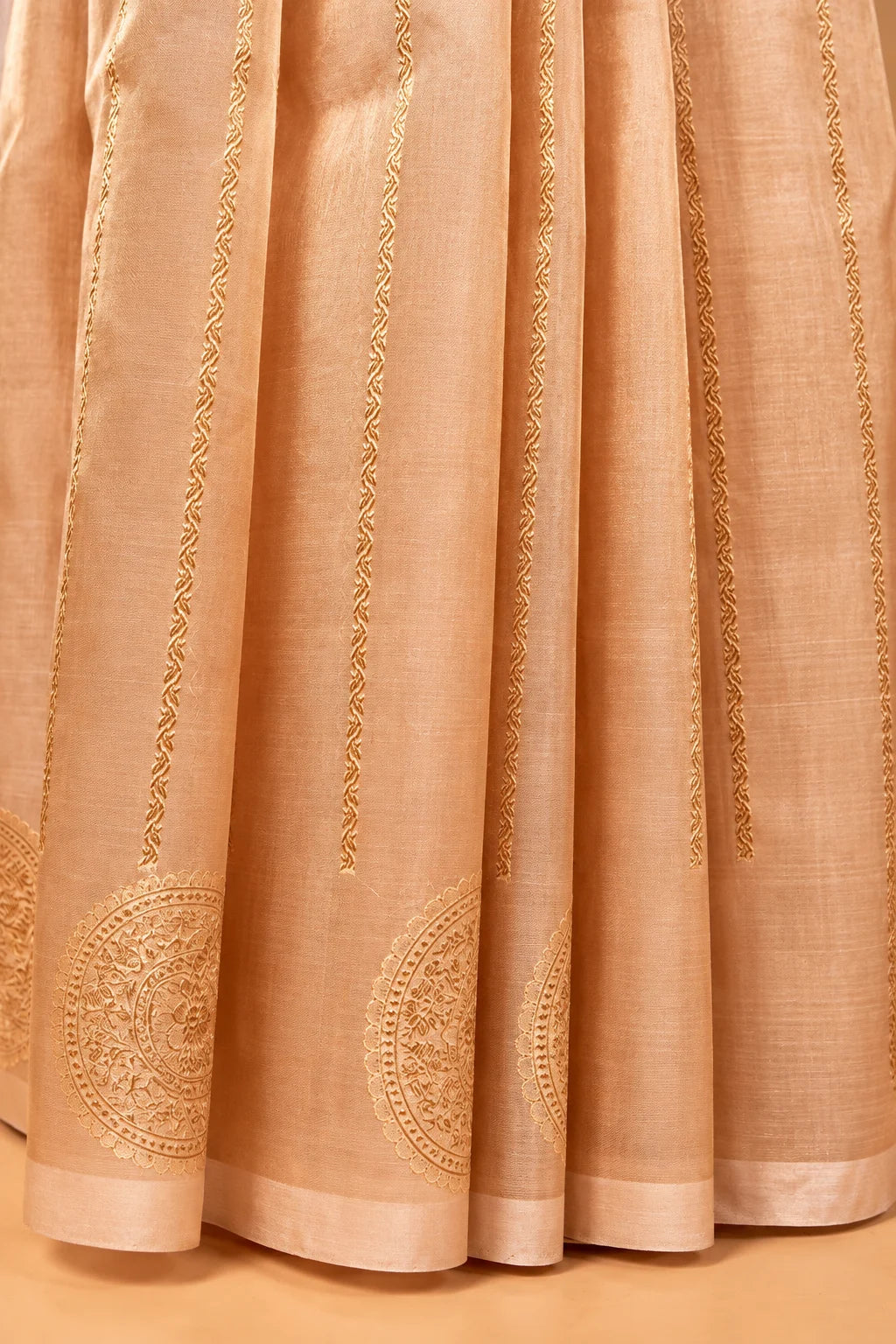 Beige Striped Handloom Tissue Silk Saree