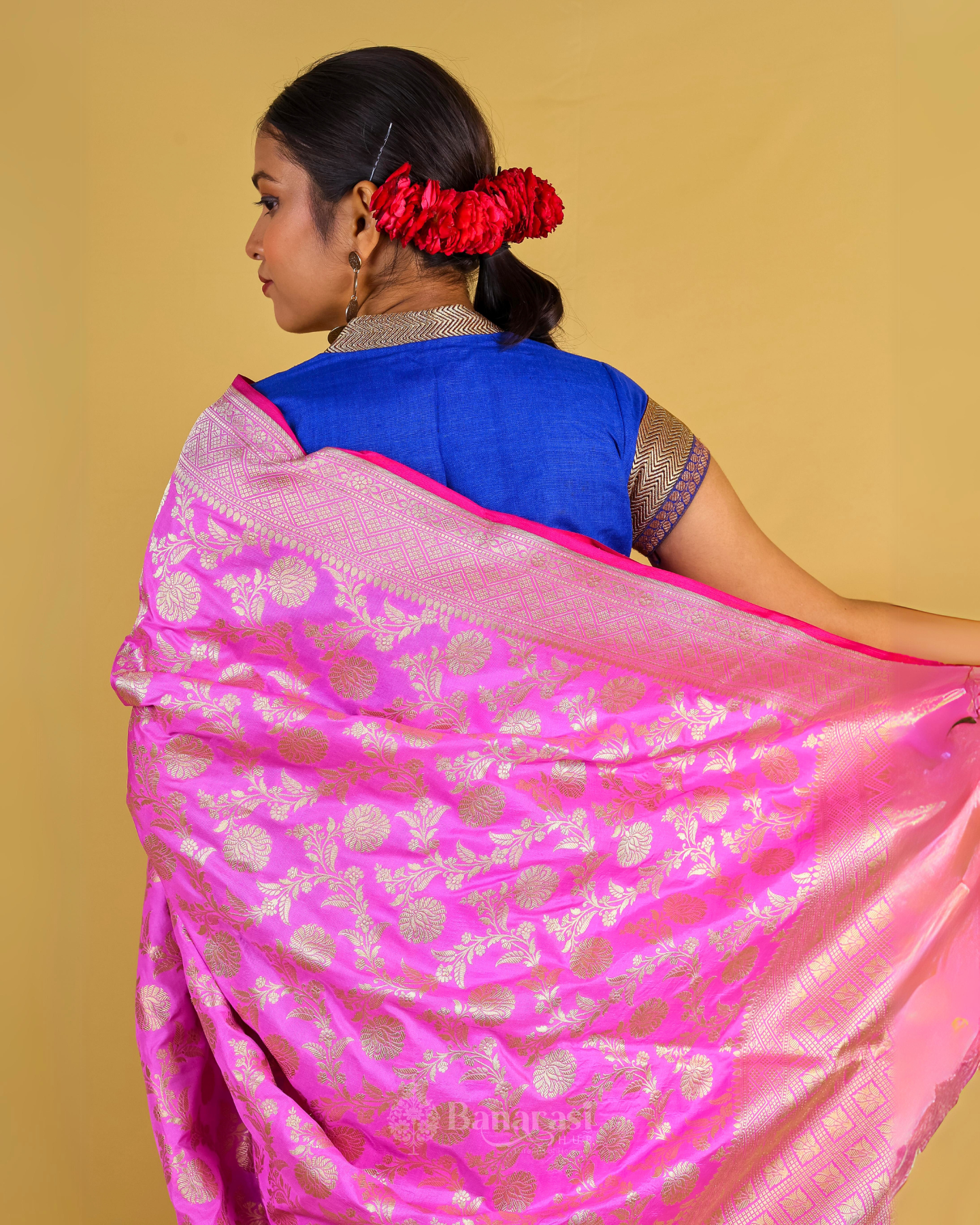 Light Pink Floral Jaal Katan Banarasi Silk Saree