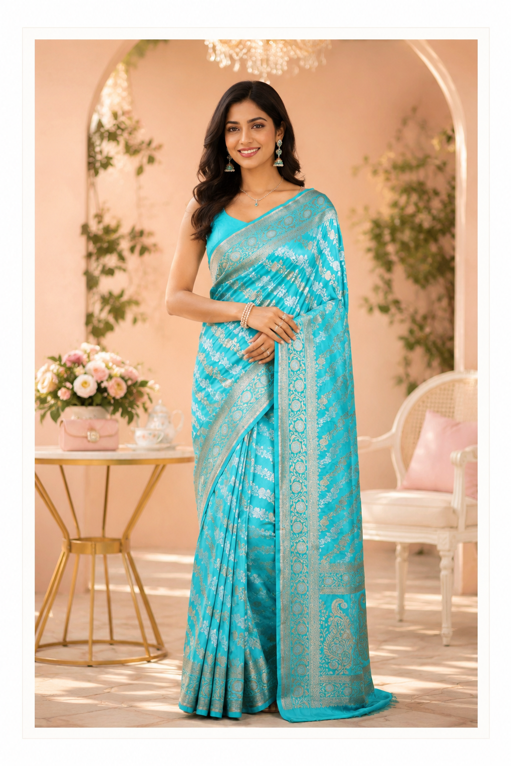 Firozi Blue Sona Rupa Ada Weaving Katan Silk Saree
