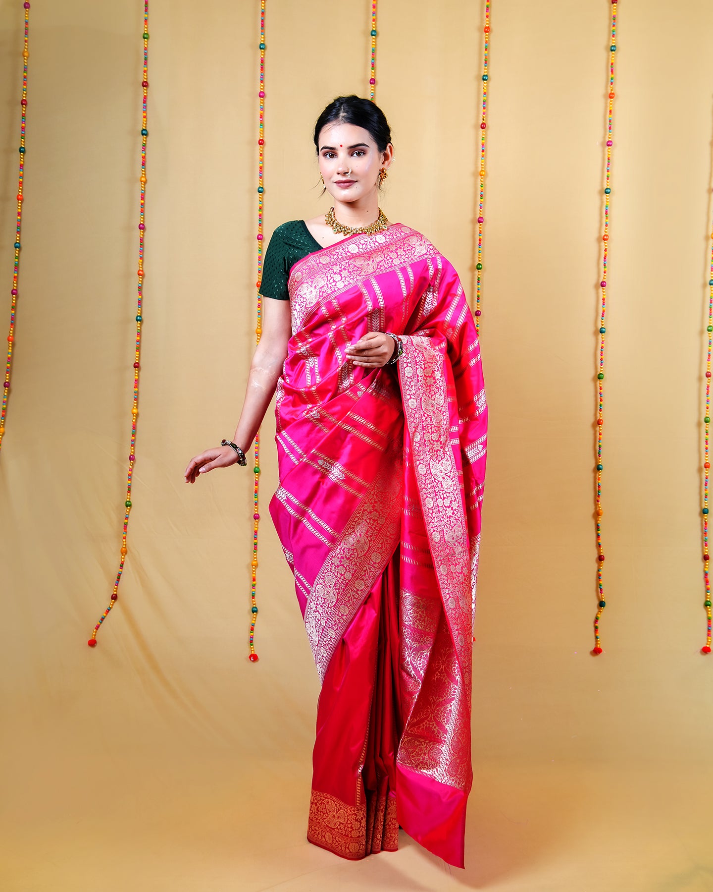 Rani pink sona rupa kadhwa katan banarasi silk saree