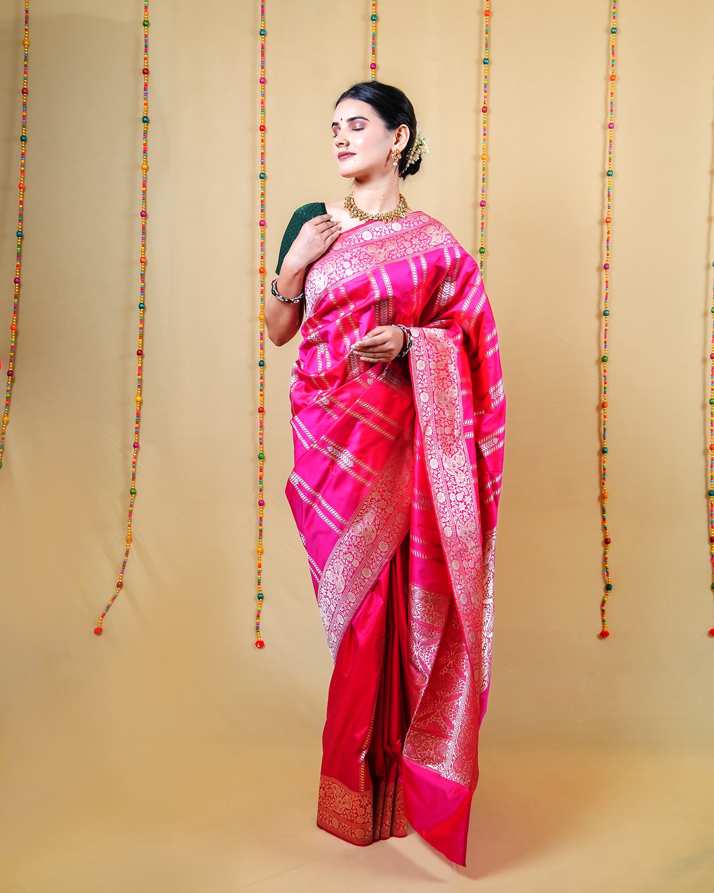 Rani pink sona rupa kadhwa katan banarasi silk saree