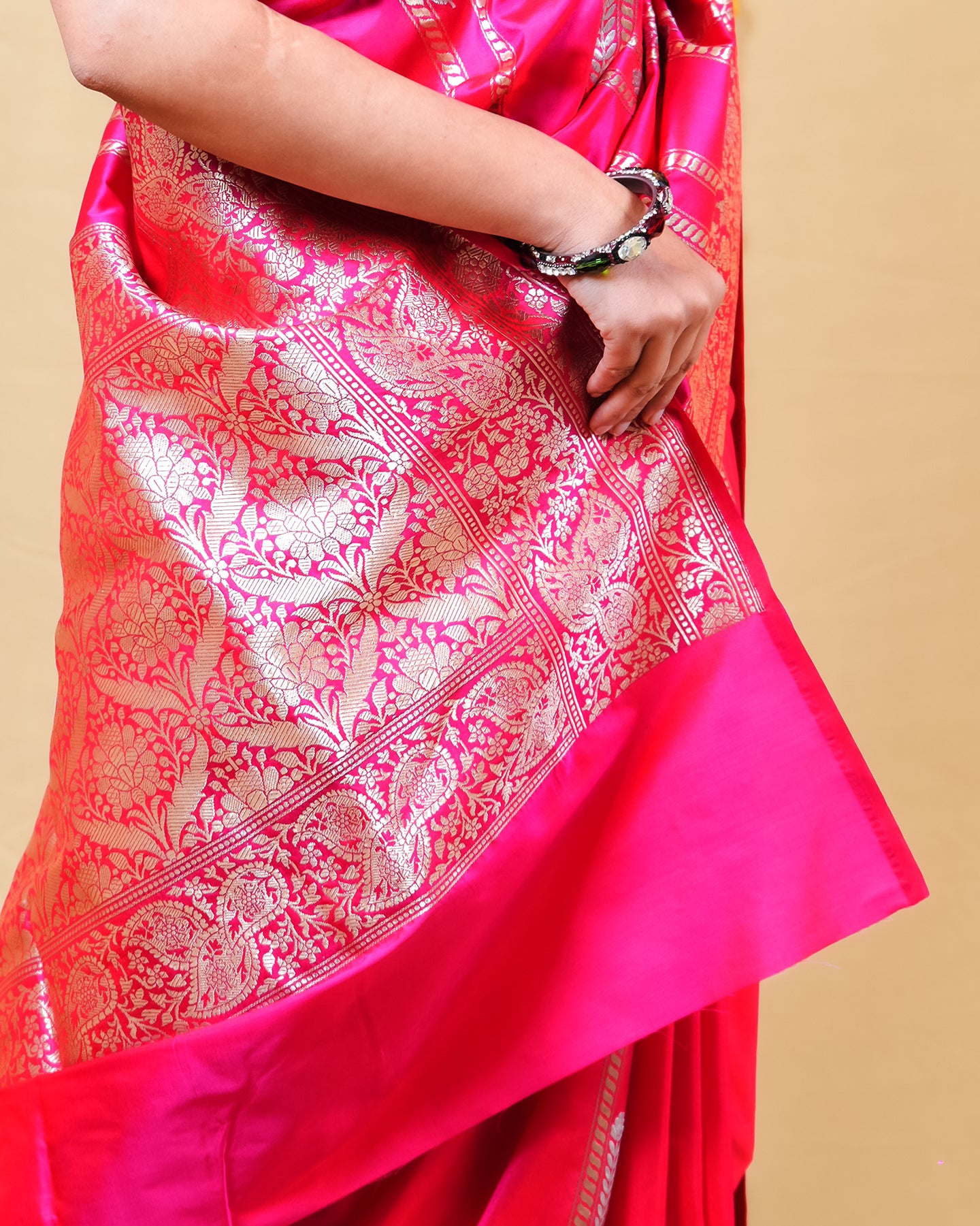 Rani pink sona rupa kadhwa katan banarasi silk saree