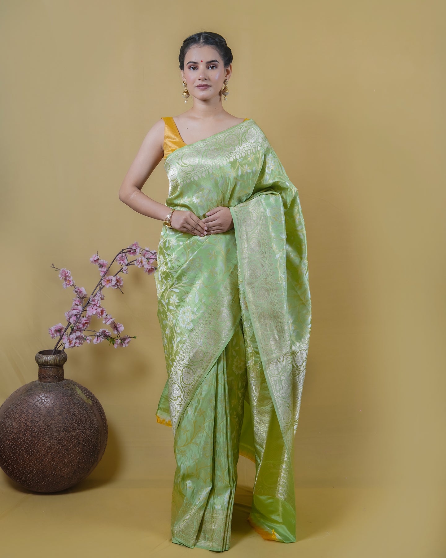 Pista green Tissue Katan silk banarasi saree