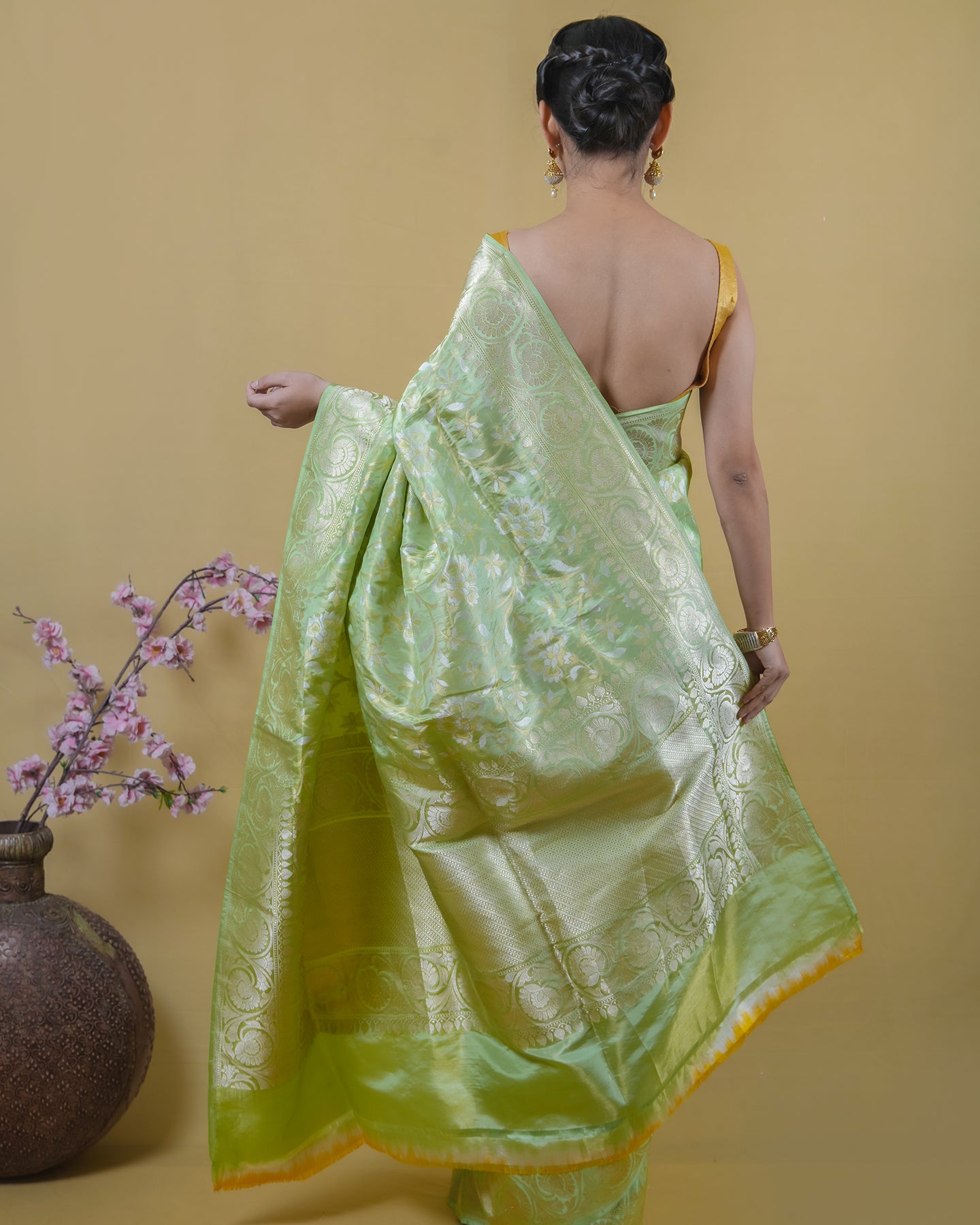 Pista green Tissue Katan silk banarasi saree