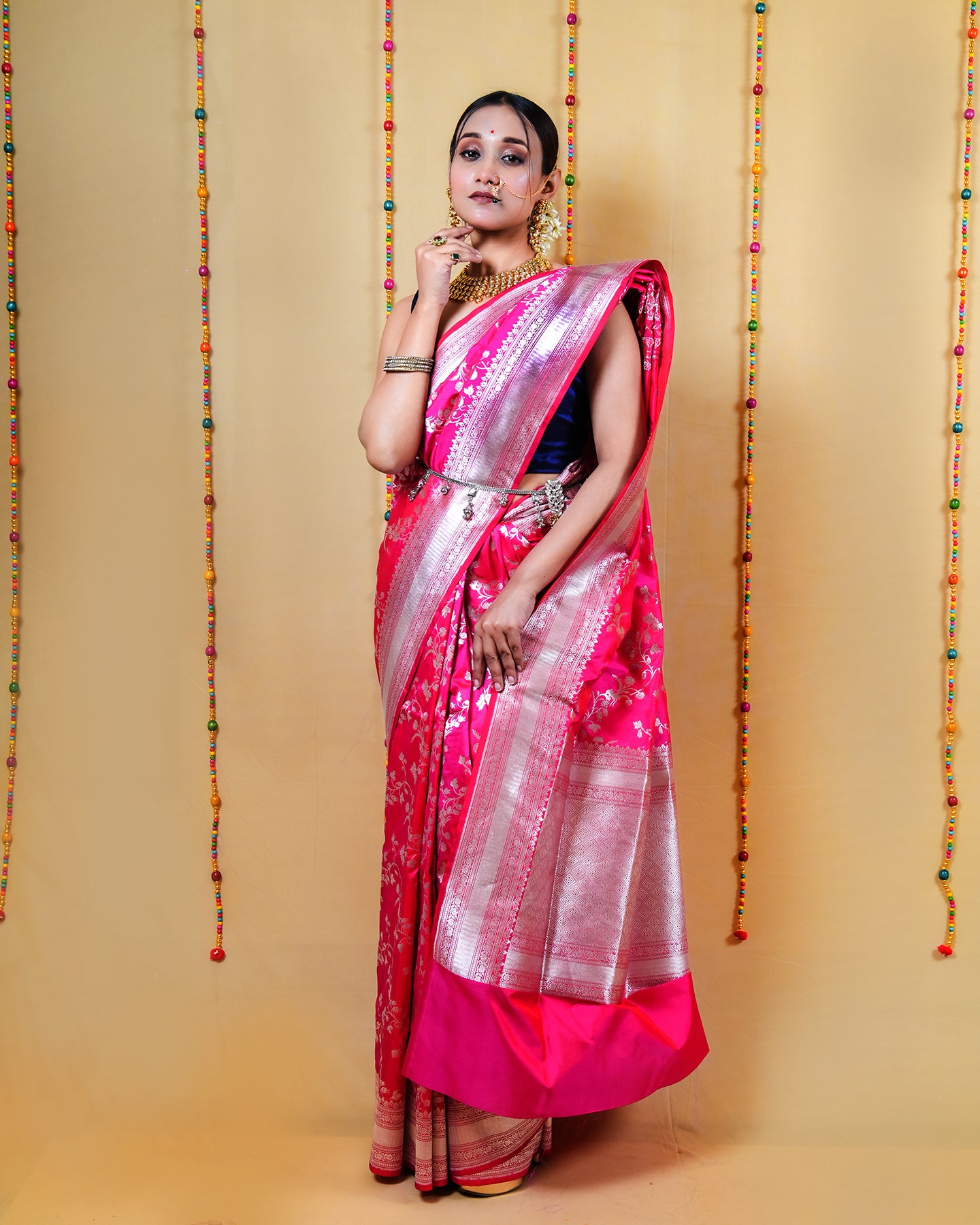 Crimson Pink Rupa Zari Katan Banarasi Silk Saree