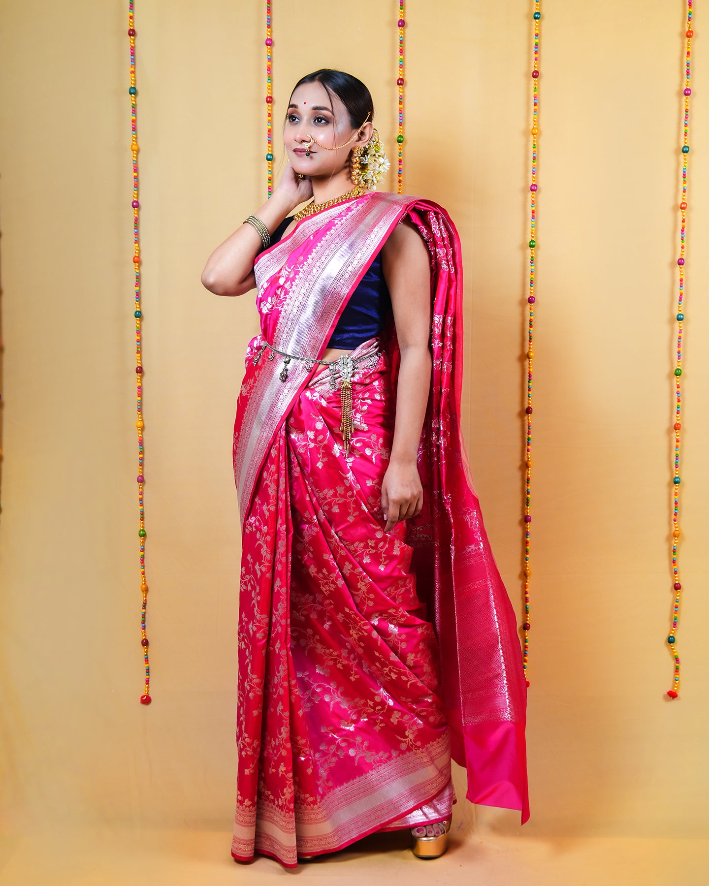 Crimson Pink Rupa Zari Katan Banarasi Silk Saree