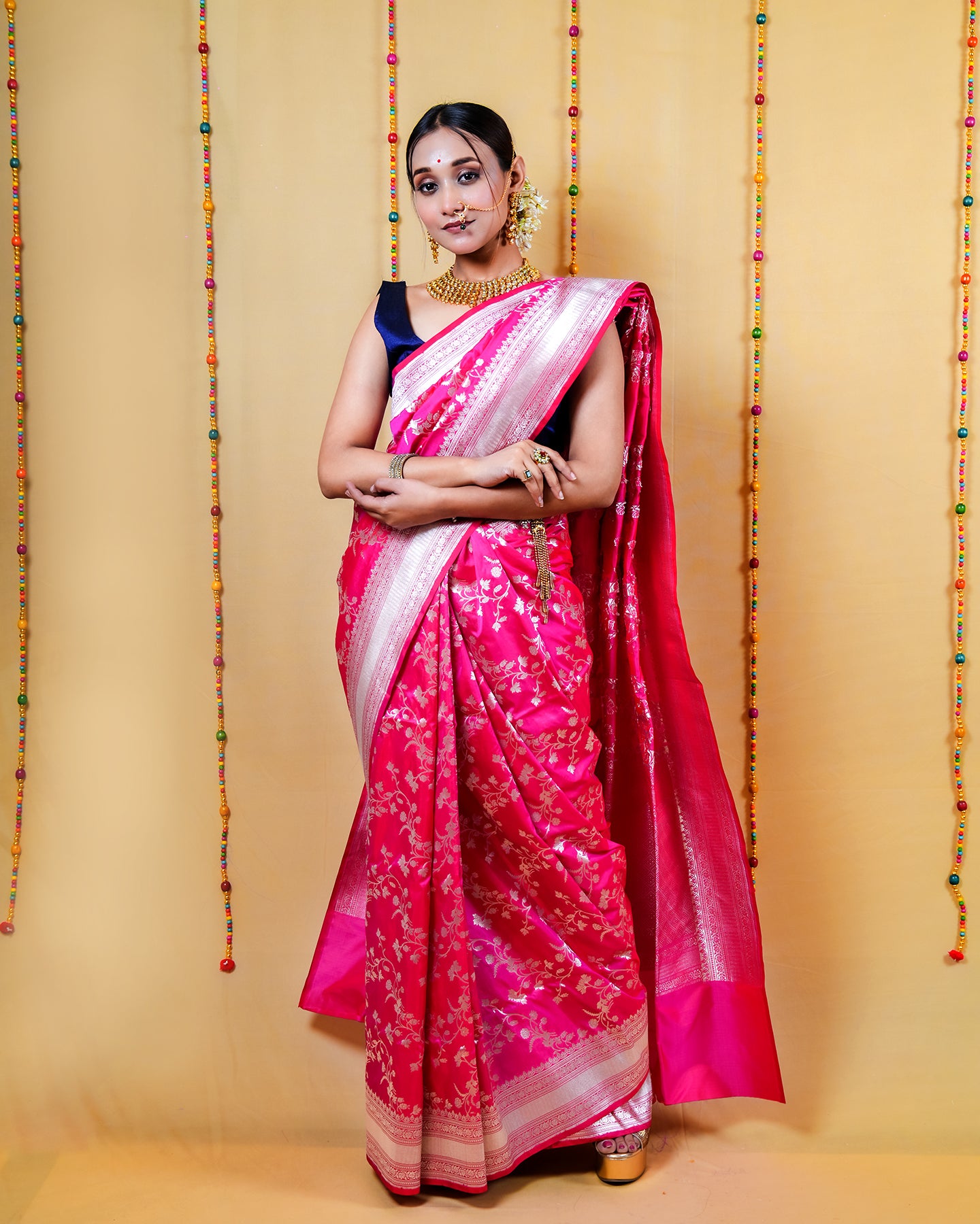 Crimson Pink Rupa Zari Katan Banarasi Silk Saree