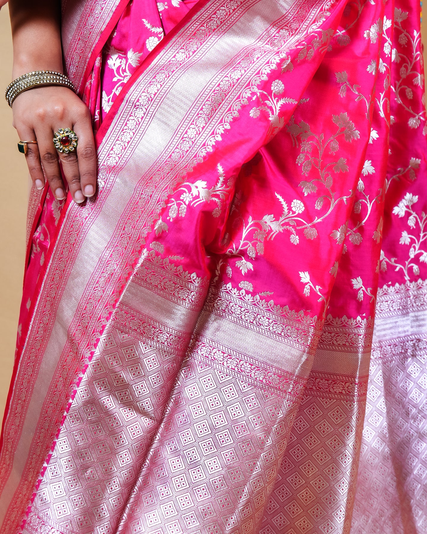 Crimson Pink Rupa Zari Katan Banarasi Silk Saree