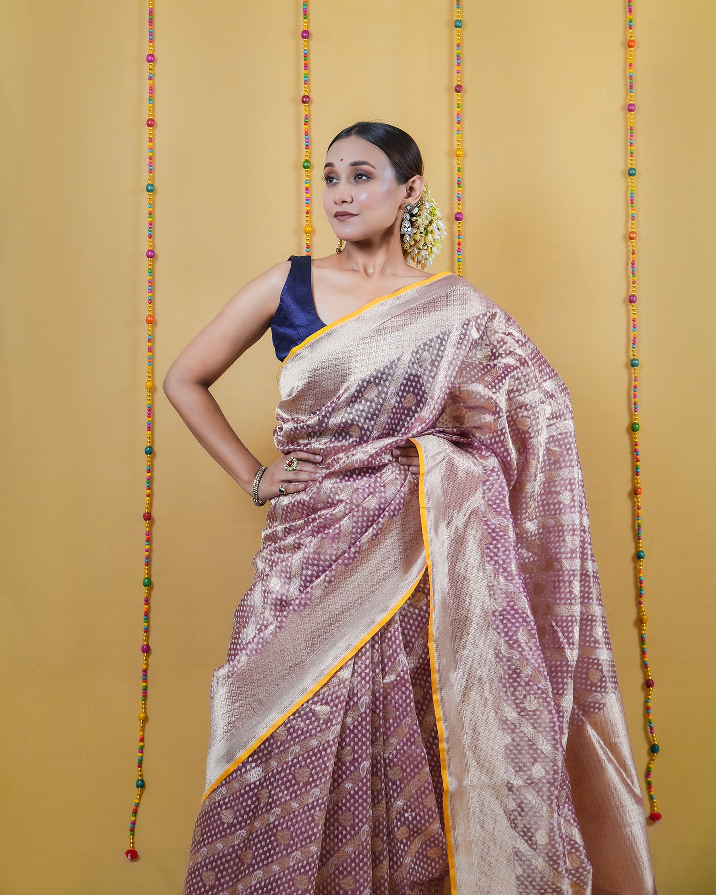 Metallic Purple Tissue Banarasi Silk Saree