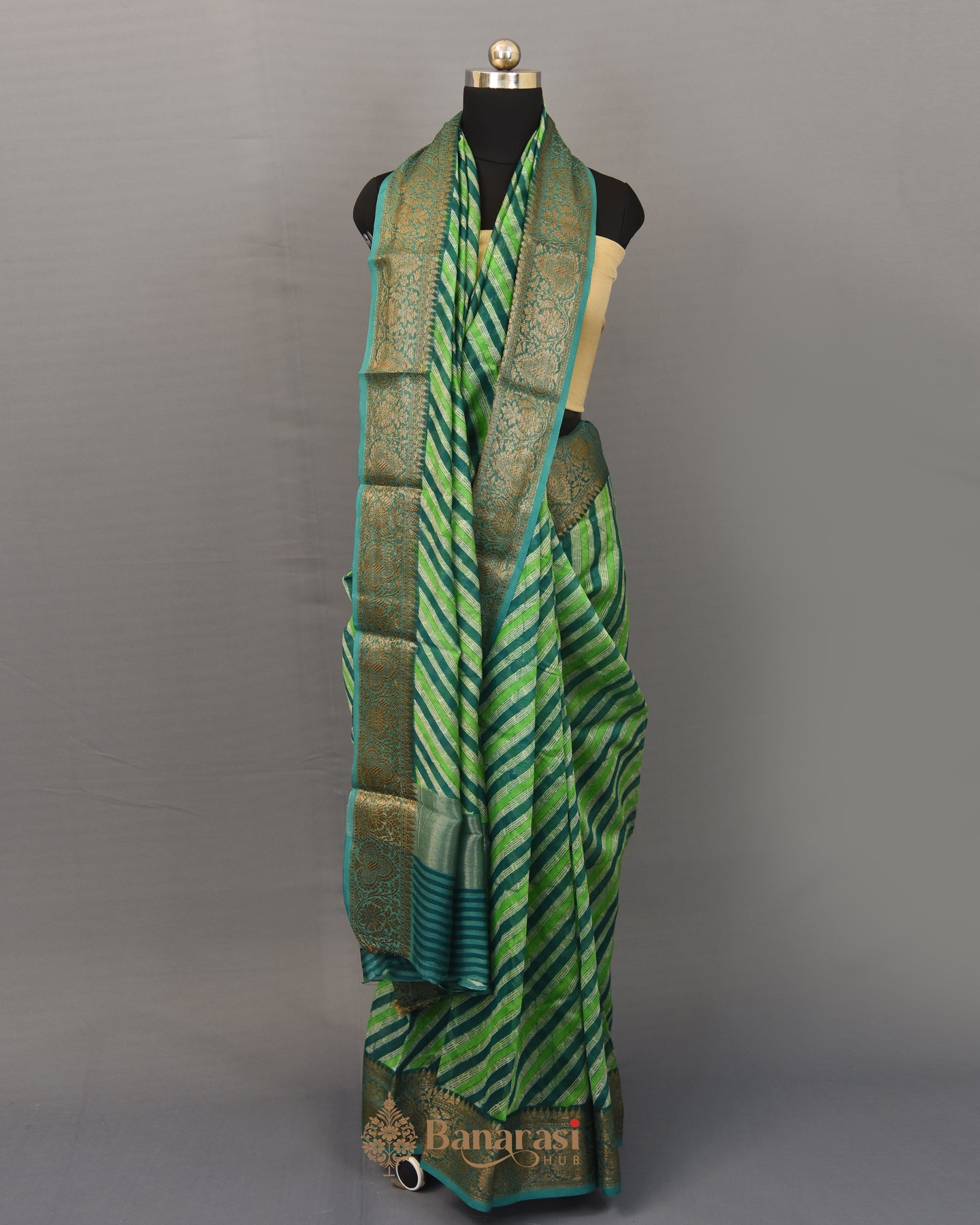 Forest Green Hand Block Chanderi Silk Saree