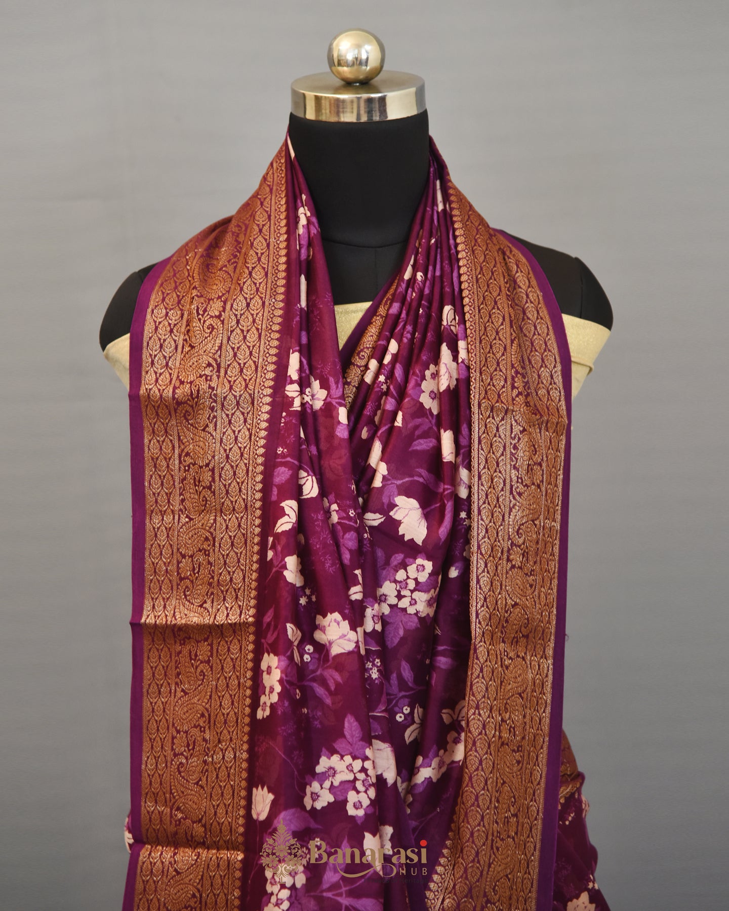 Purple Floral Printed Chanderi Silk Saree