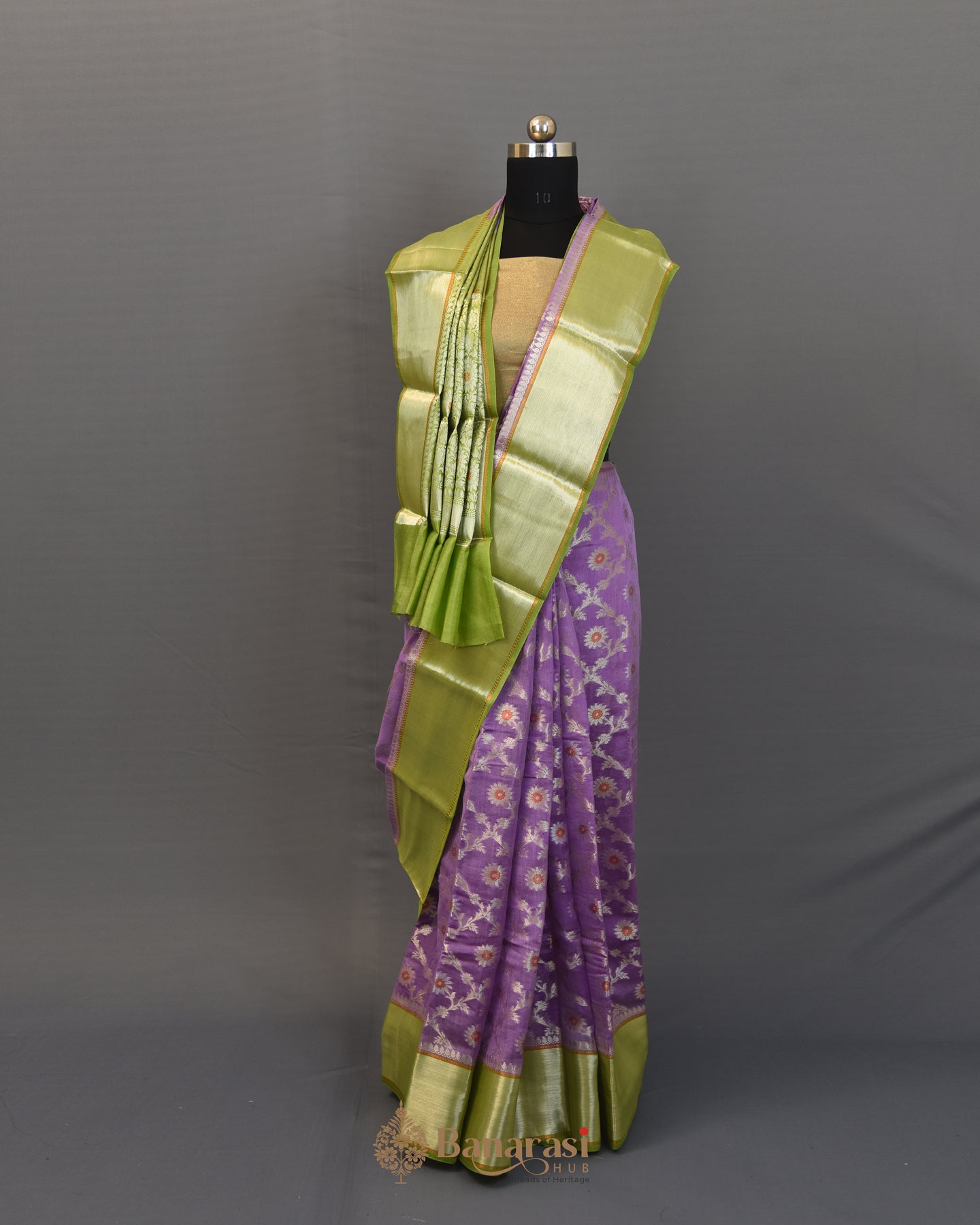 Mauve Silver and Golden Zari Weaving Chanderi Silk Saree