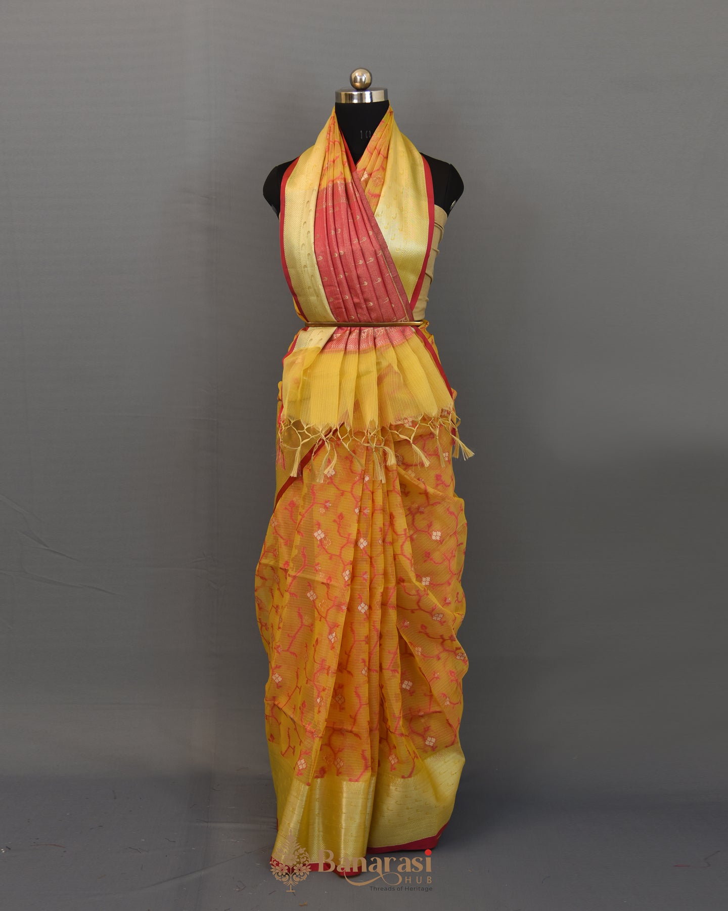 Mustard Yellow Dhakai Weaving Cotton Banarasi Saree