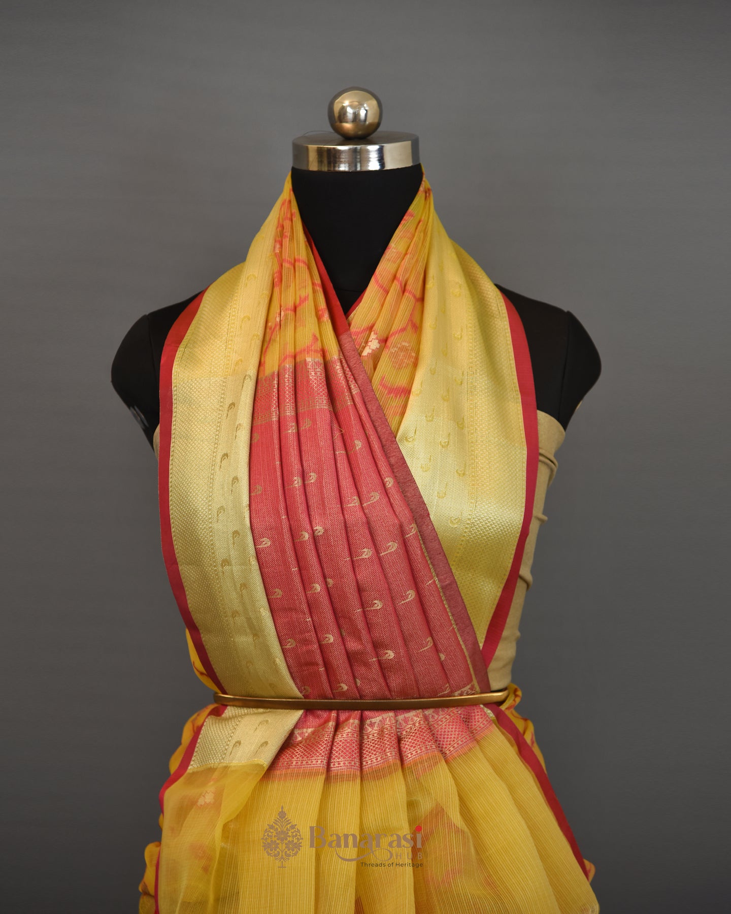 Mustard Yellow Dhakai Weaving Cotton Banarasi Saree