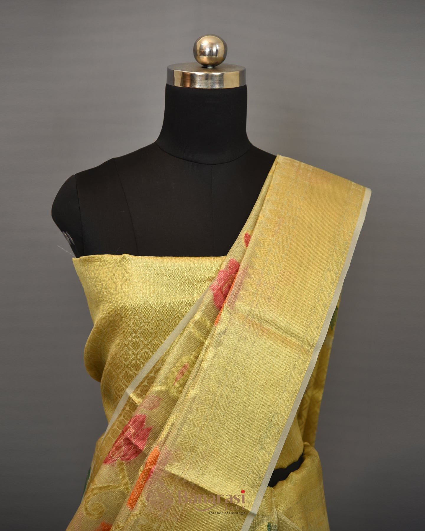 Metallic Golden Floral Tissue Fancy Banarasi Saree