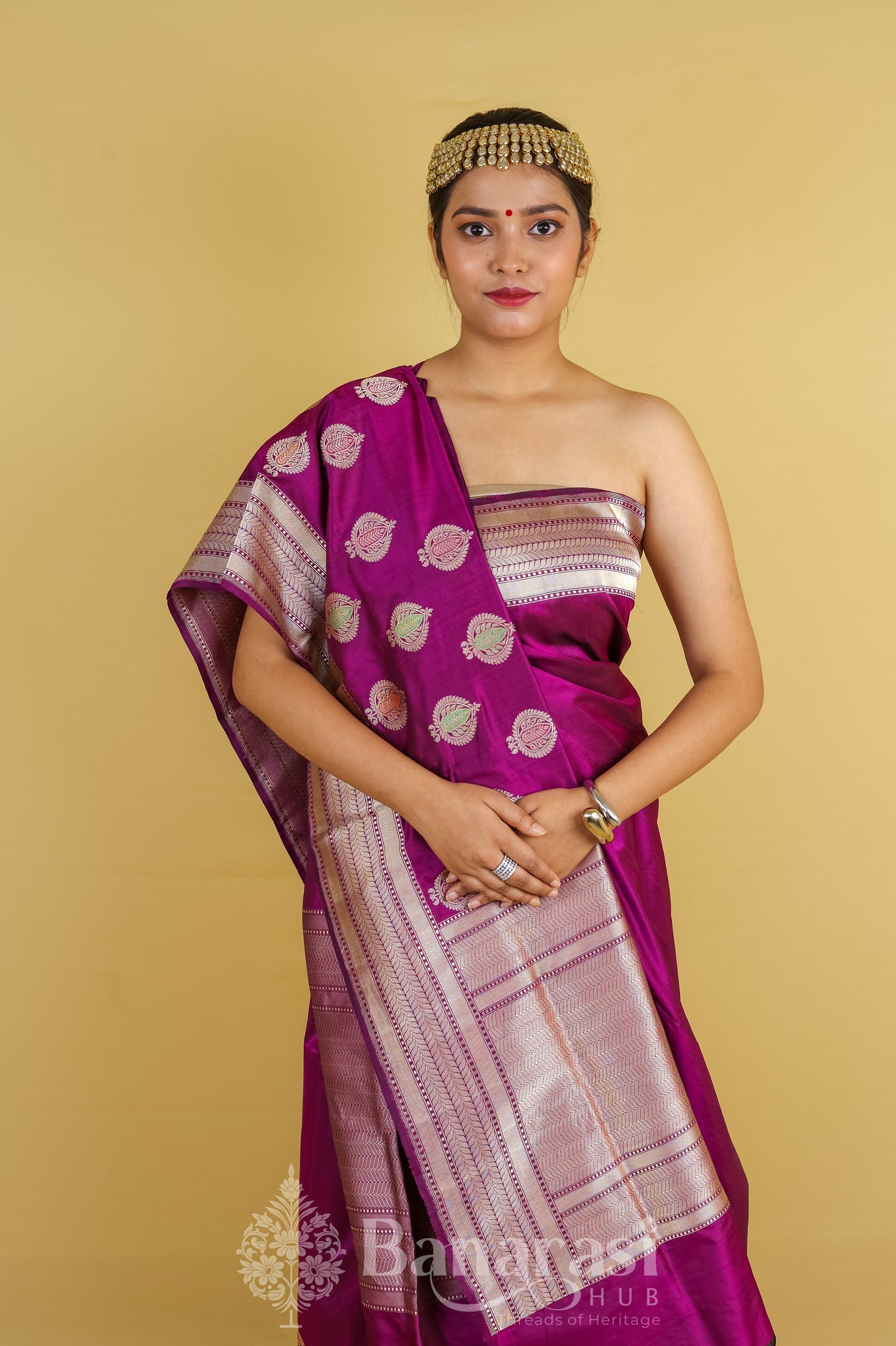 Magenta Kadhua Skirt Woven Katan Banarasi Silk Saree