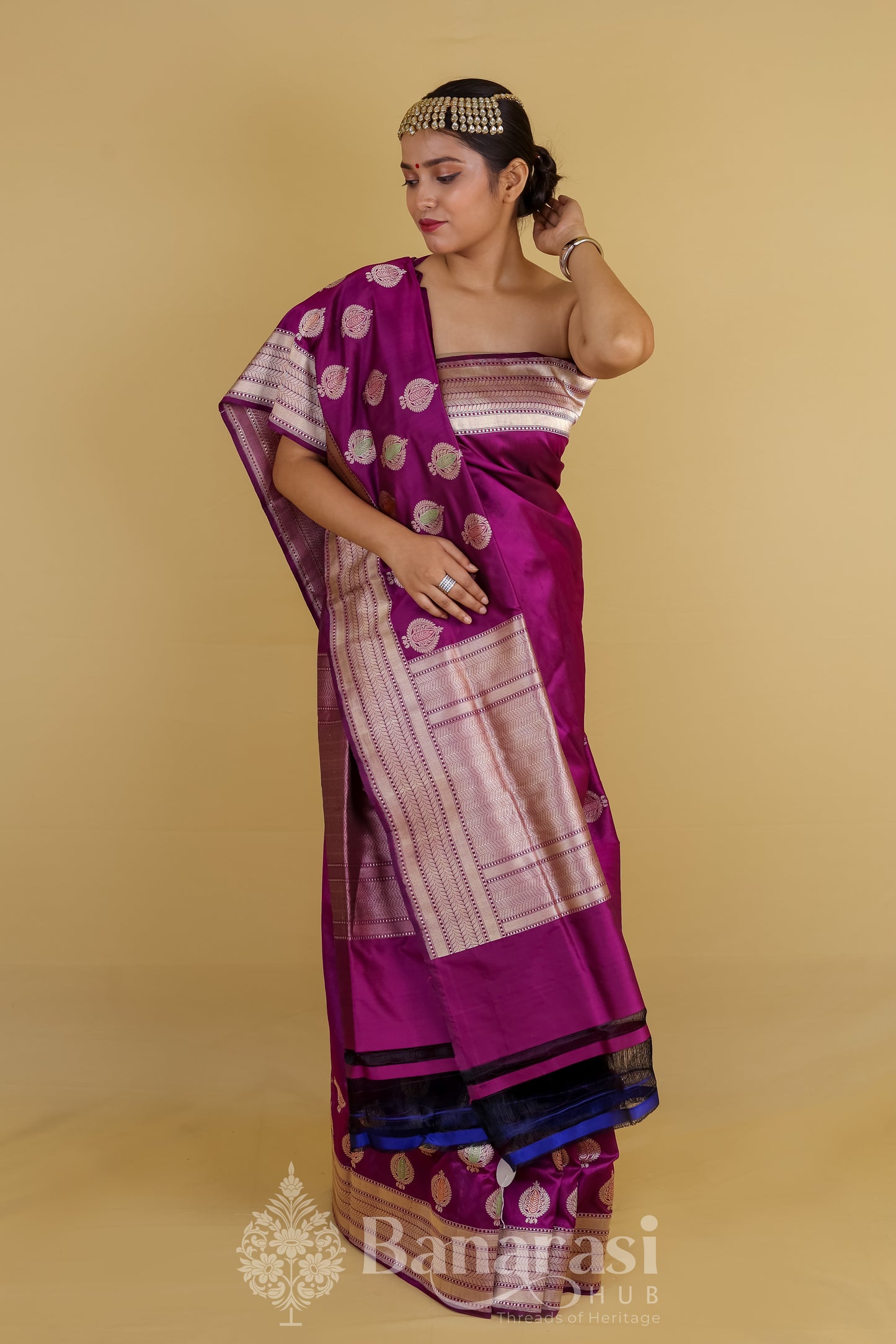 Magenta Kadhua Skirt Woven Katan Banarasi Silk Saree