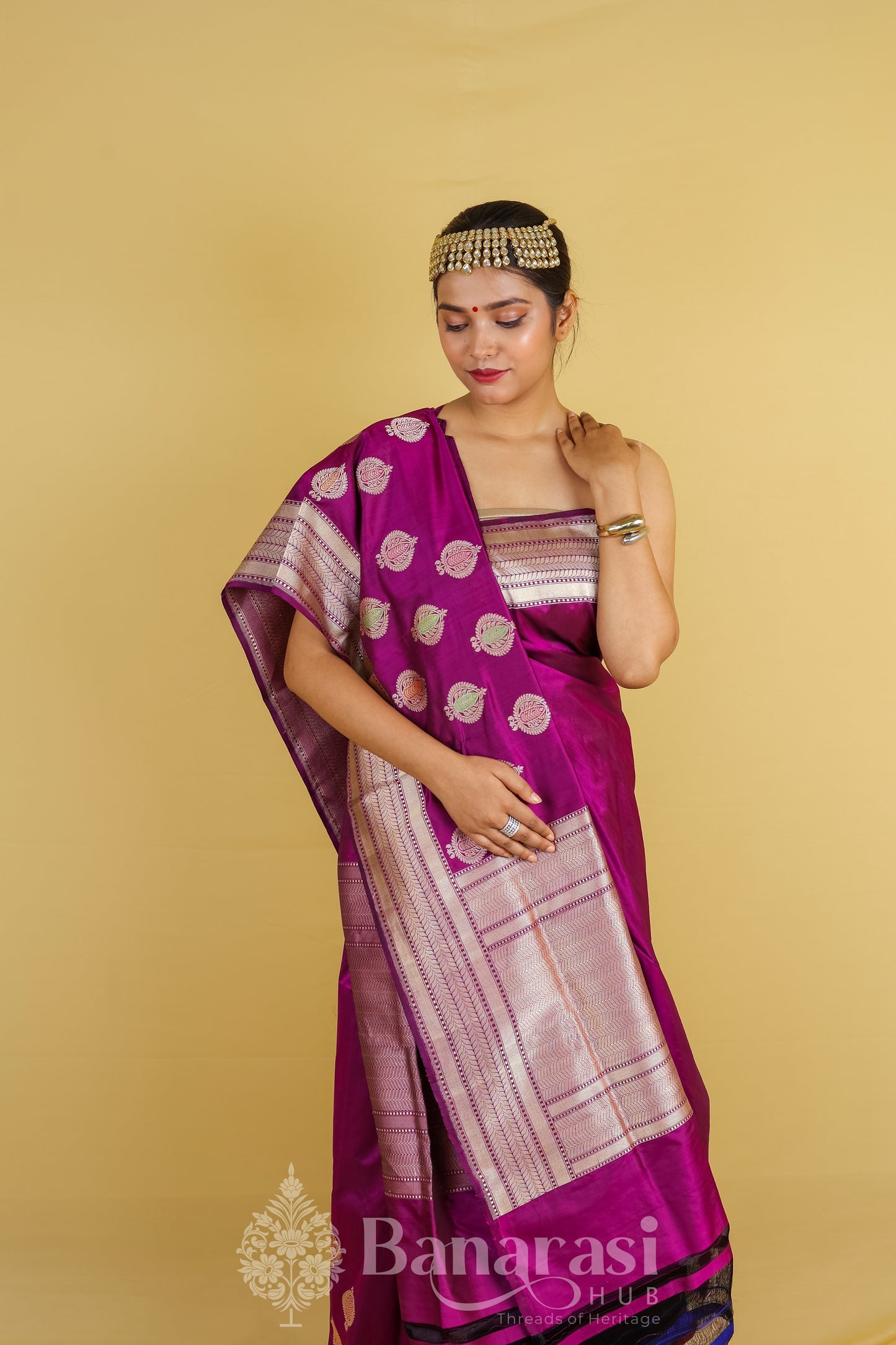 Magenta Kadhua Skirt Woven Katan Banarasi Silk Saree