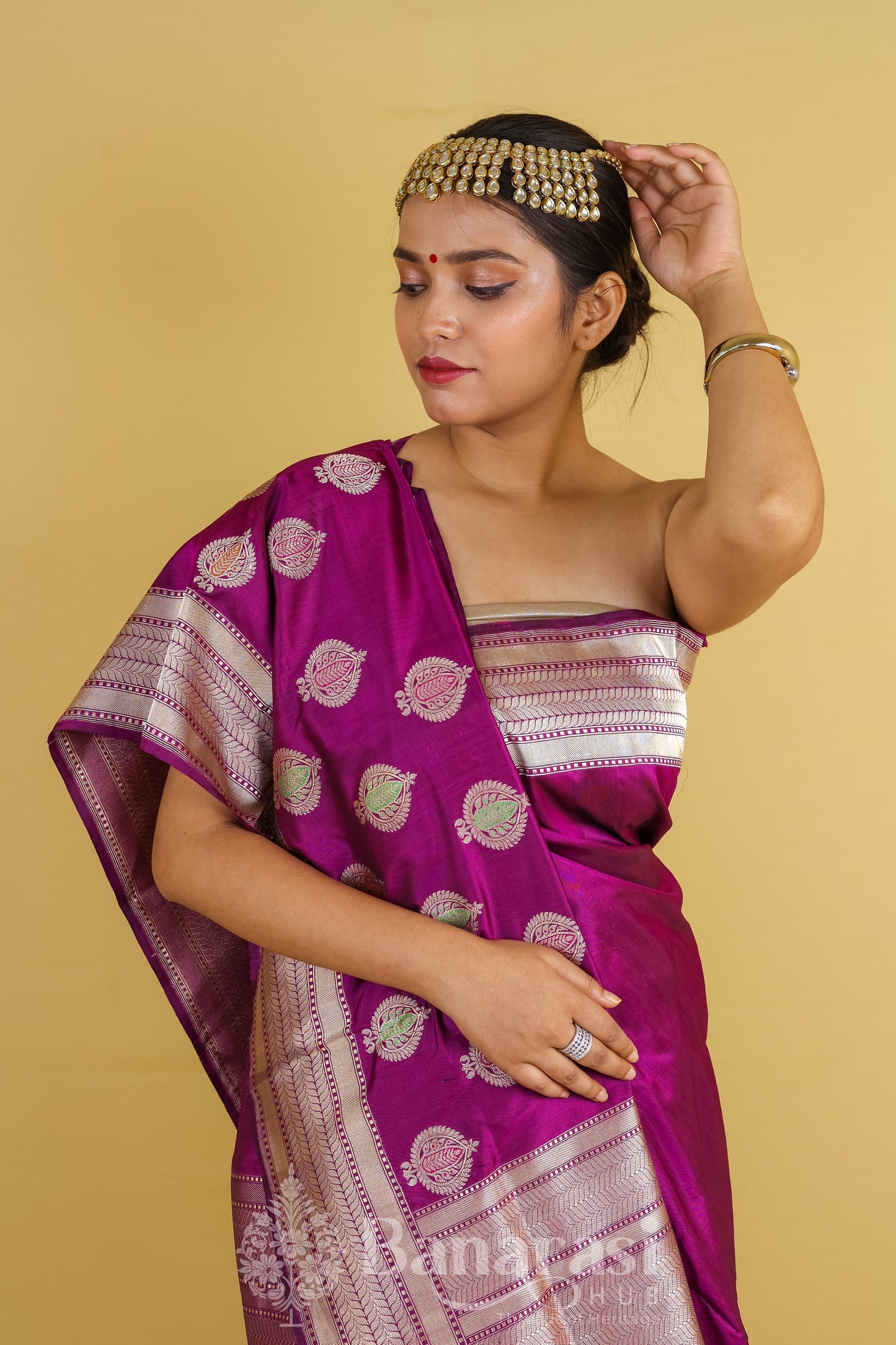 Magenta Kadhua Skirt Woven Katan Banarasi Silk Saree