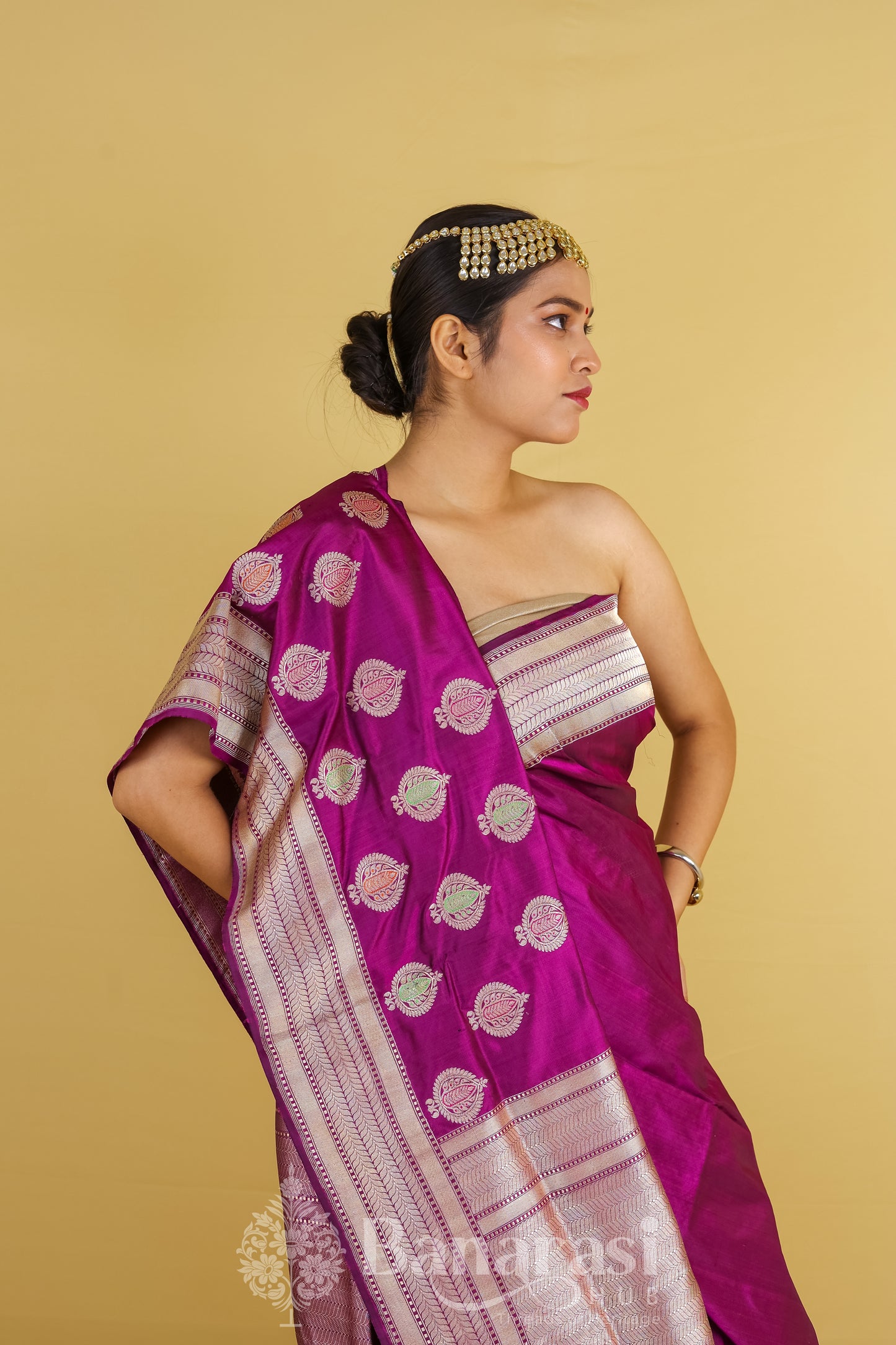 Magenta Kadhua Skirt Woven Katan Banarasi Silk Saree