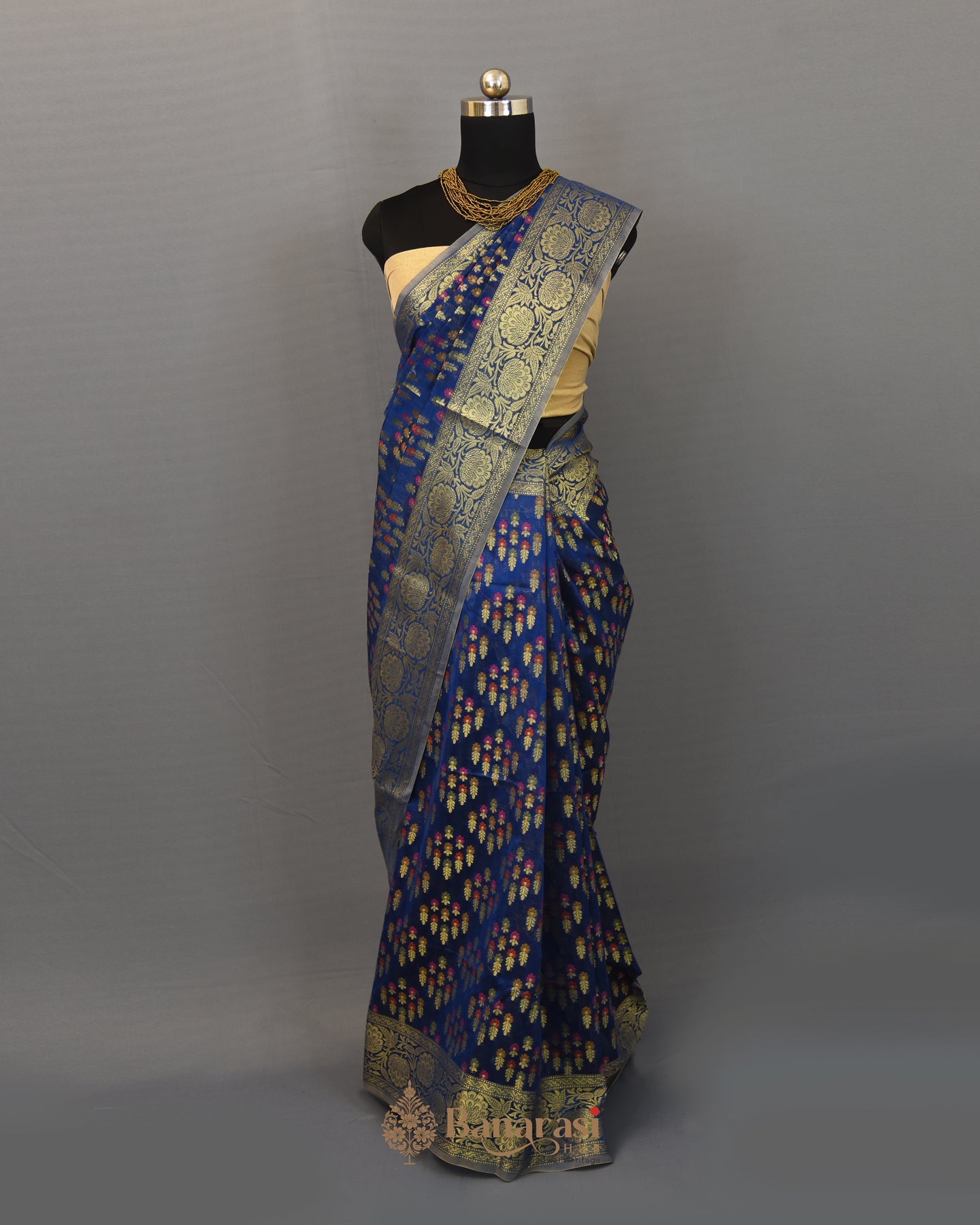 Royal Blue Woven Cotton Banarasi Saree