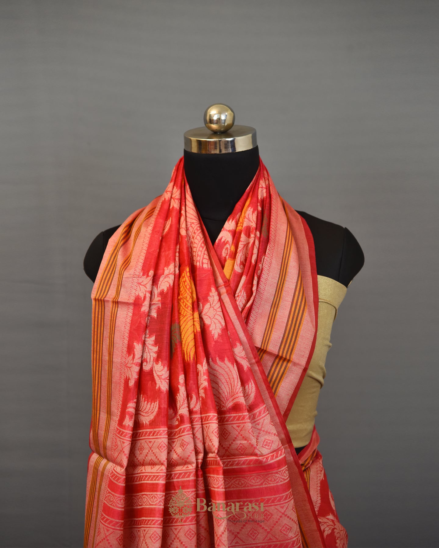 Rani Pink Peacock Woven Cotton Banarasi Saree