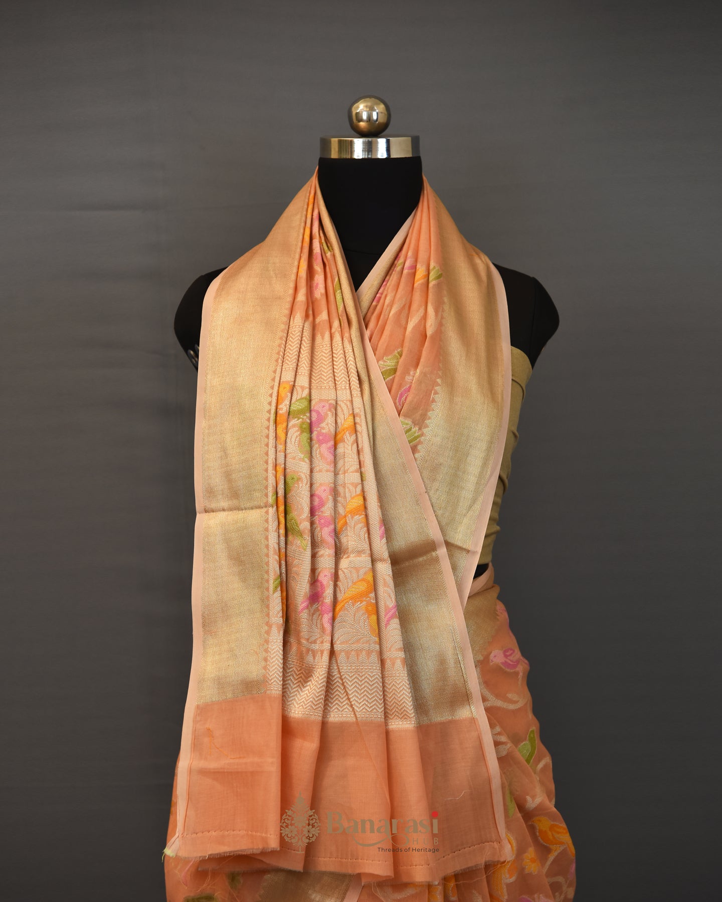 Peach Weaving Cotton Banarasi Saree