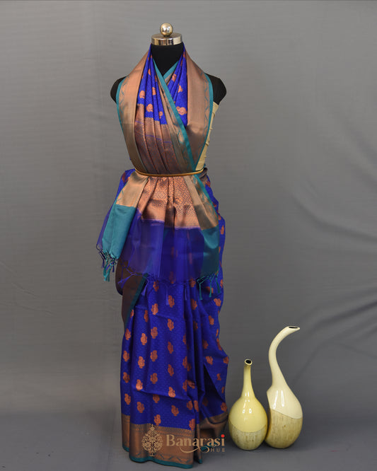 Royal Blue Woven kora Tanchoi Banarasi Saree