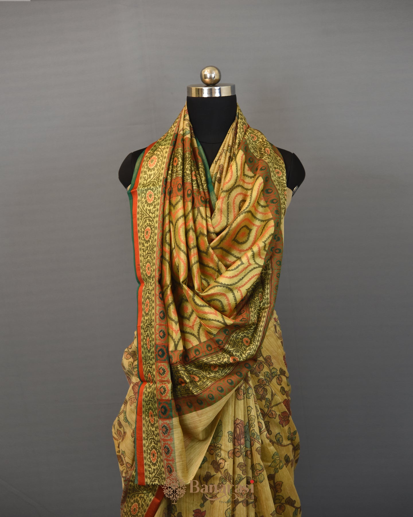 Khicha Tussar Kalamkari Fancy Banarasi Saree