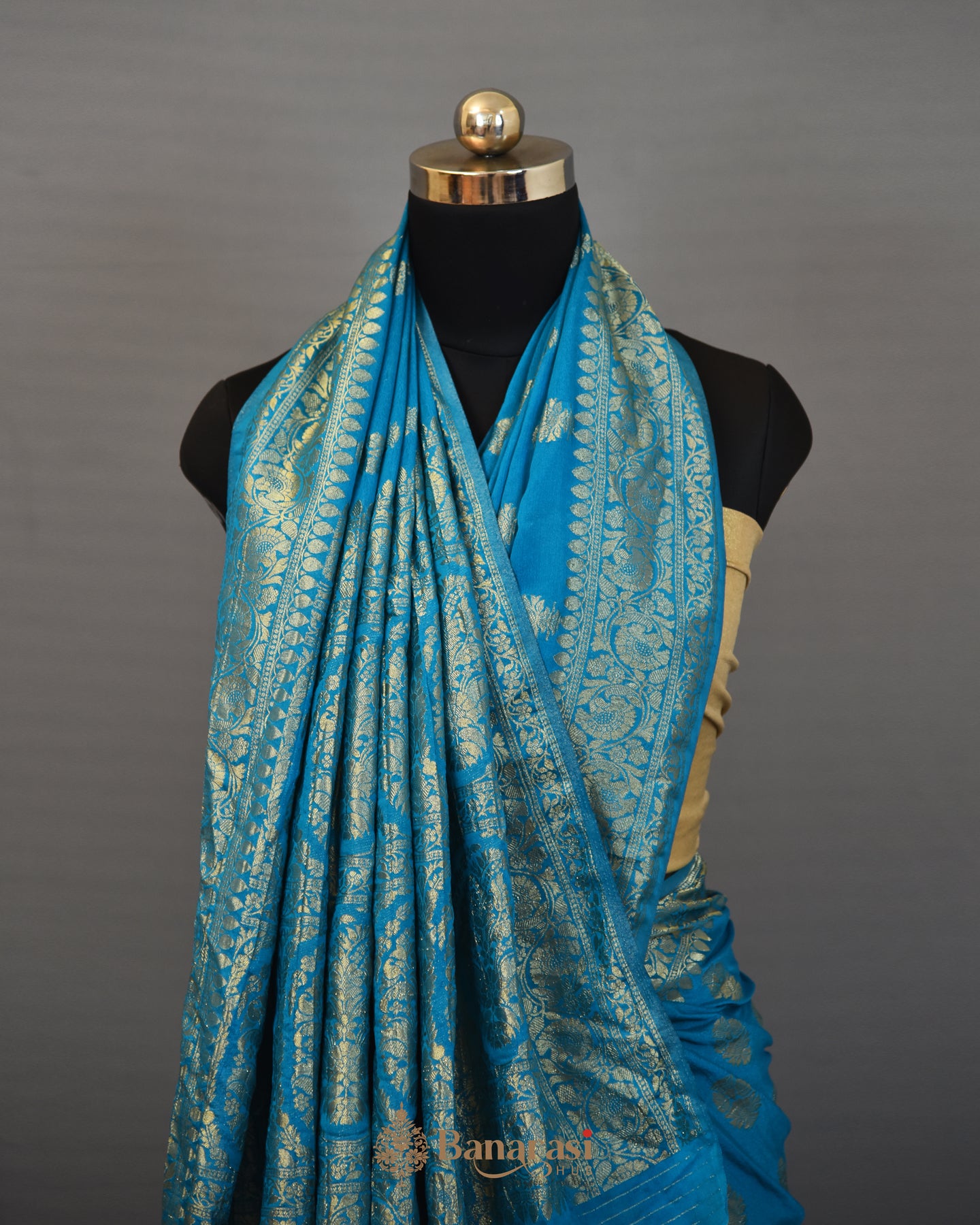 Ocean Blue Zari Woven Fancy Banarasi Saree