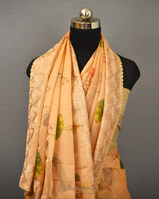 Peach Floral Soft Kora Fancy Banarasi Saree