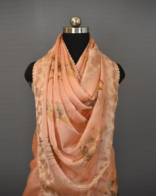 Light Pink Floral Soft Kora Fancy Banarasi Saree