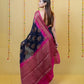 Navy and Rani Chanderi Bandhani Silk Saree