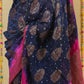 Navy and Rani Chanderi Bandhani Silk Saree