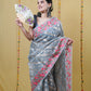 Pastel Blue Tissue Weaving Embroidery Saree