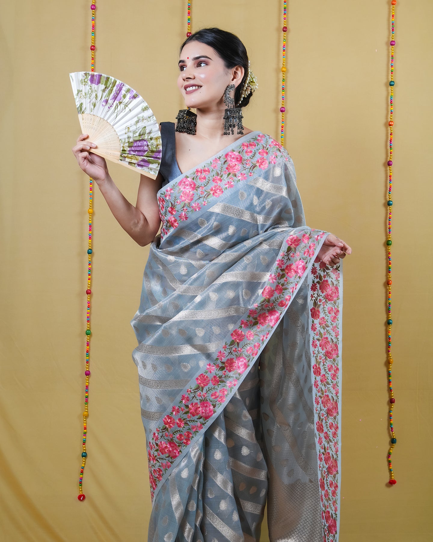 Pastel Blue Tissue Weaving Embroidery Saree