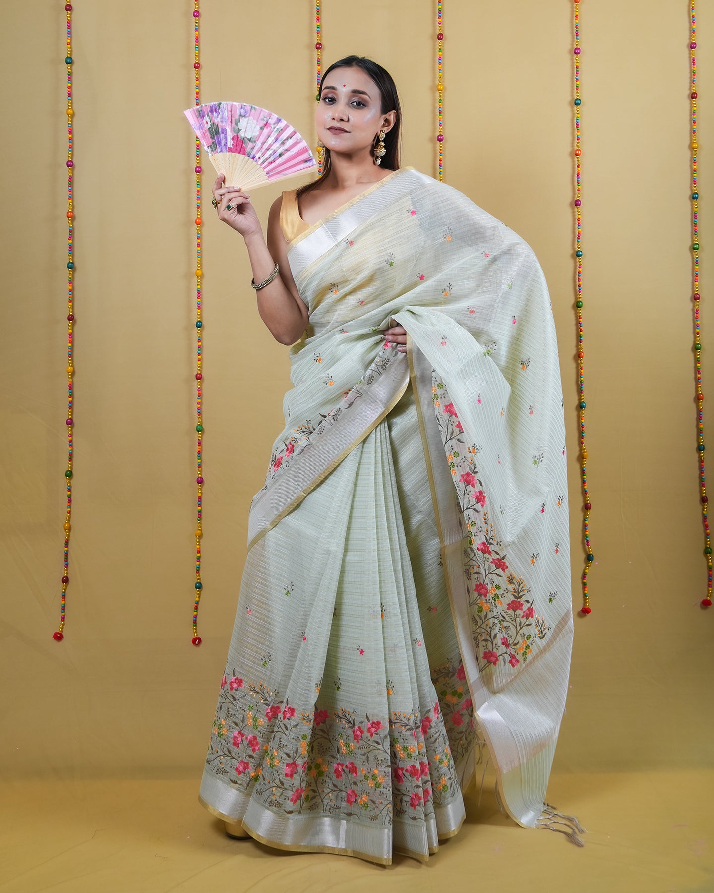 Light Green Tissue Embroidery Saree