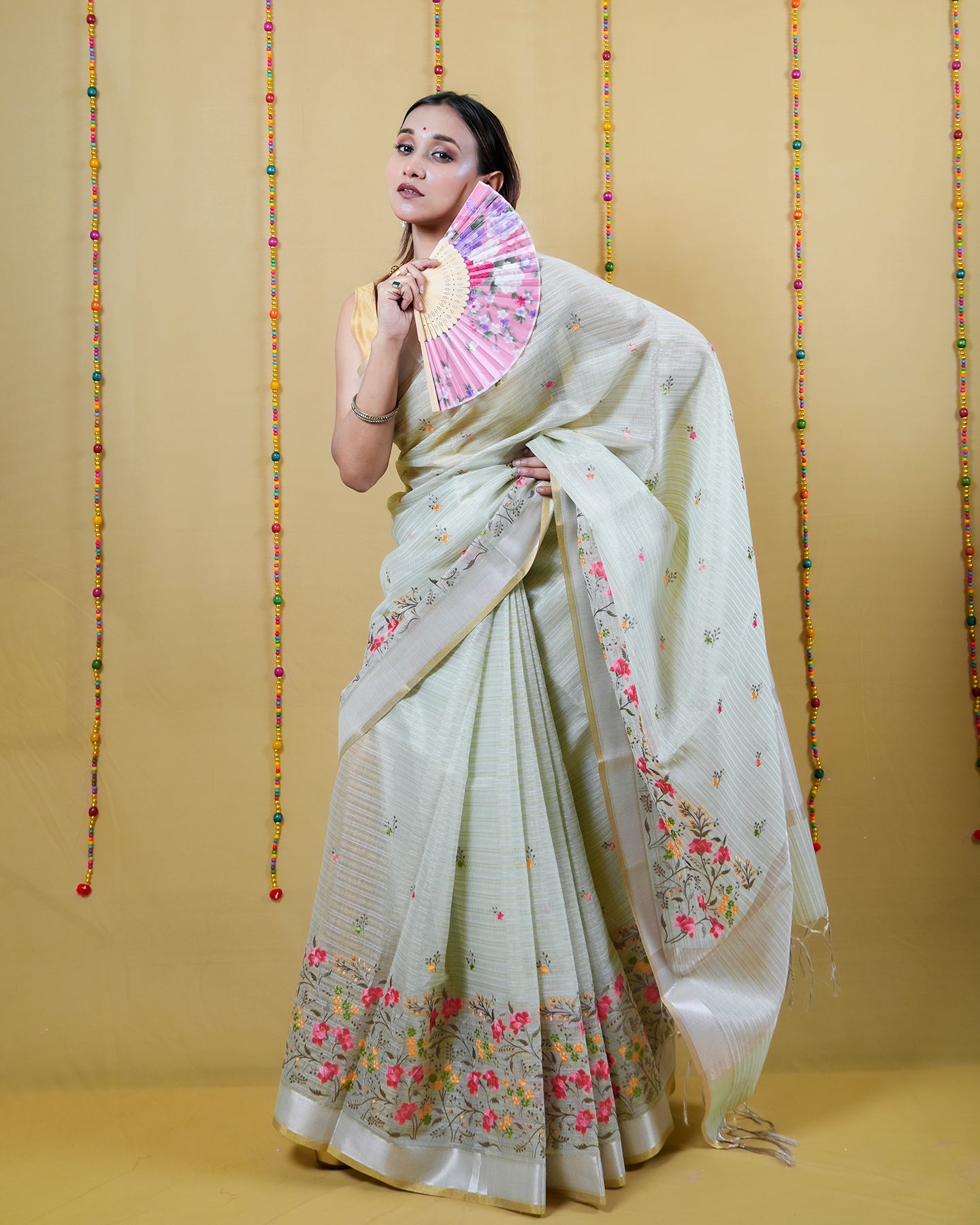 Light Green Tissue Embroidery Saree