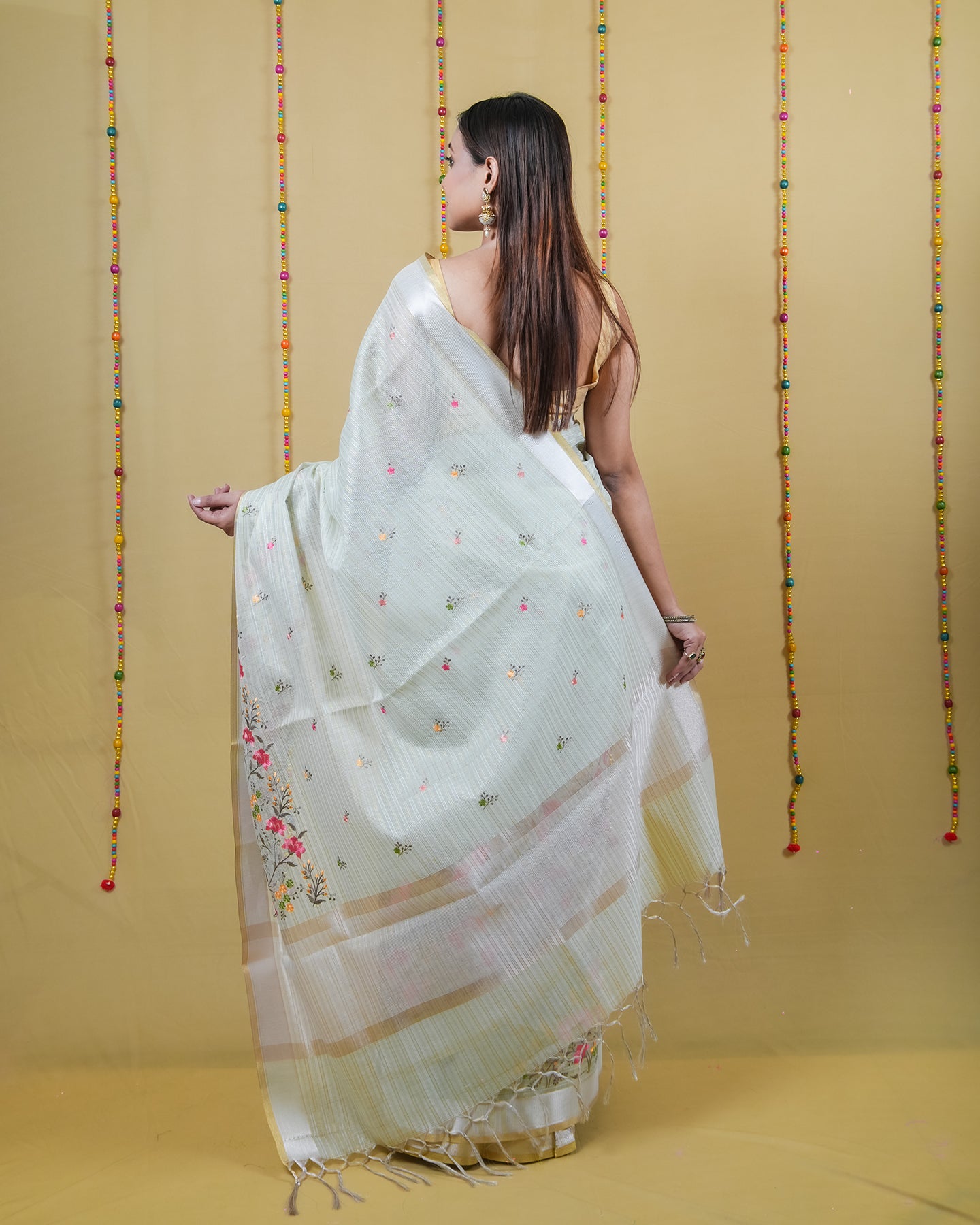 Light Green Tissue Embroidery Saree