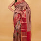 Brown Floral Handprint Chiniya Silk Saree